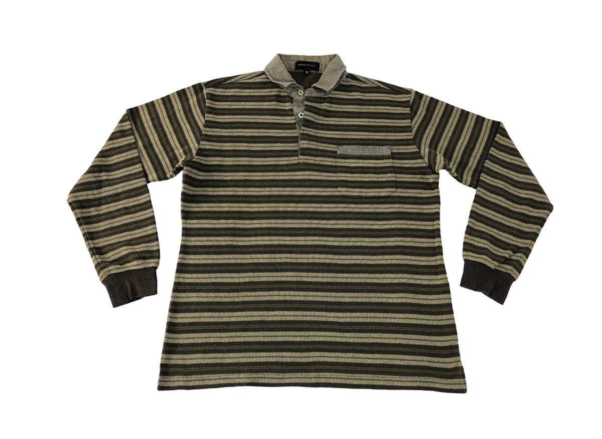 Japanese Brand × Kansai Yamamoto Kansai Yamamoto Striped Single Pocket Polo Longsleeve Tee Size US M / EU 48-50 / 2 - 1 Thumbnail