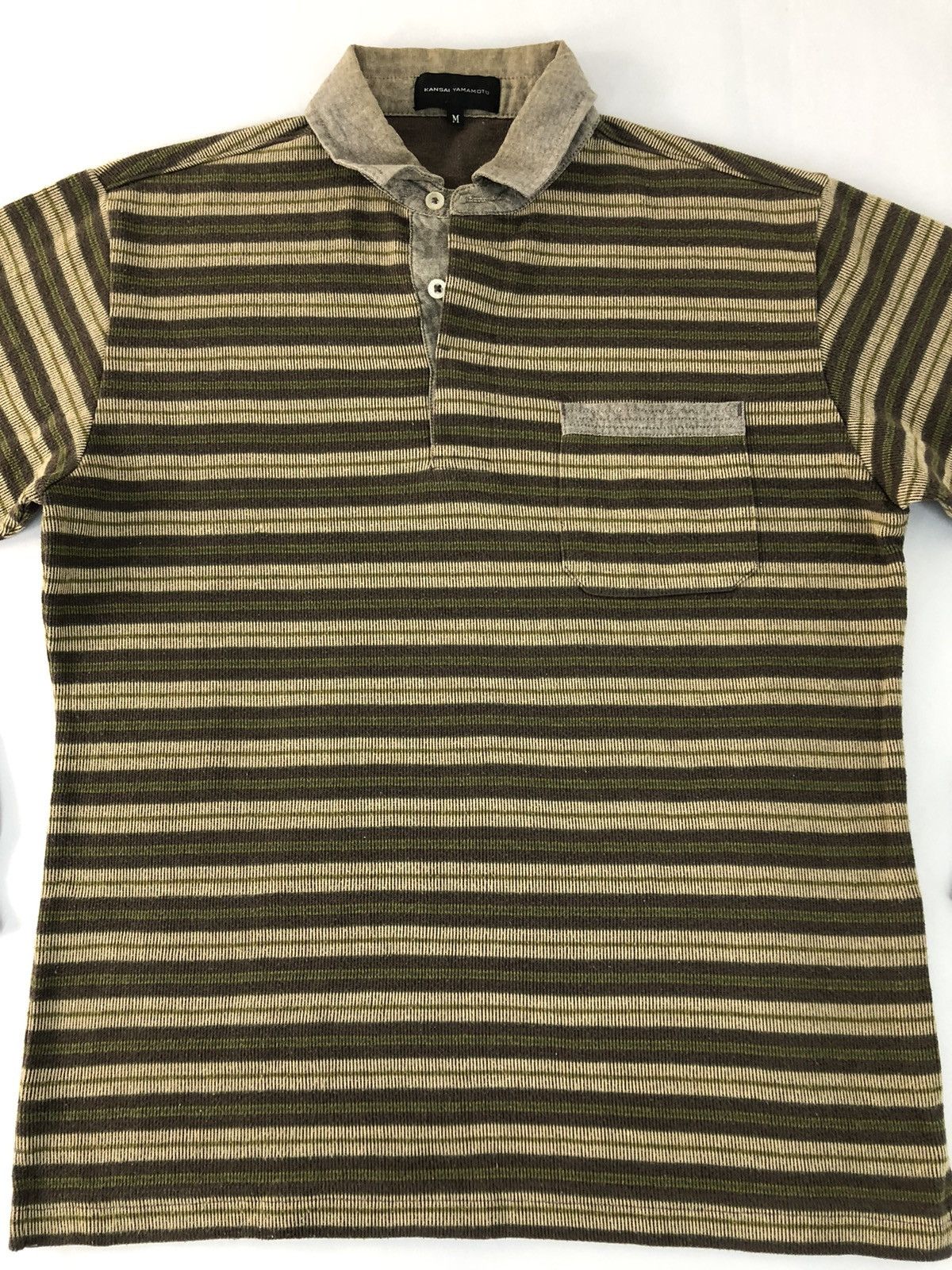 Japanese Brand × Kansai Yamamoto Kansai Yamamoto Striped Single Pocket Polo Longsleeve Tee Size US M / EU 48-50 / 2 - 2 Thumbnail