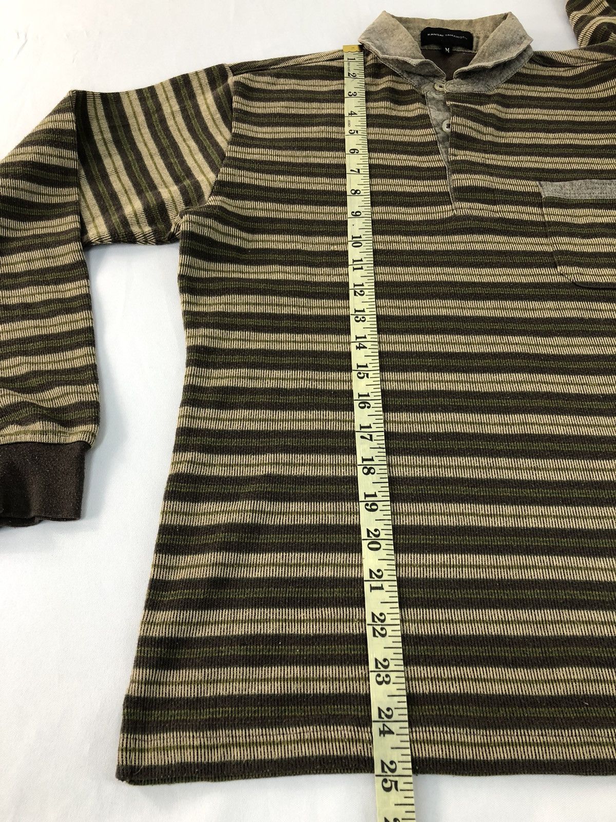 Japanese Brand × Kansai Yamamoto Kansai Yamamoto Striped Single Pocket Polo Longsleeve Tee Size US M / EU 48-50 / 2 - 10 Thumbnail