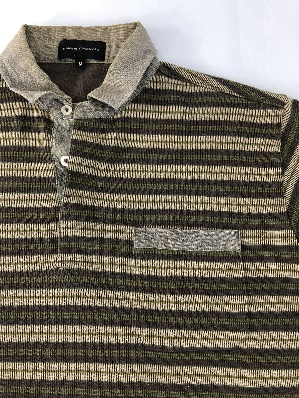 Japanese Brand × Kansai Yamamoto Kansai Yamamoto Striped Single Pocket Polo Longsleeve Tee Size US M / EU 48-50 / 2 - 3 Thumbnail
