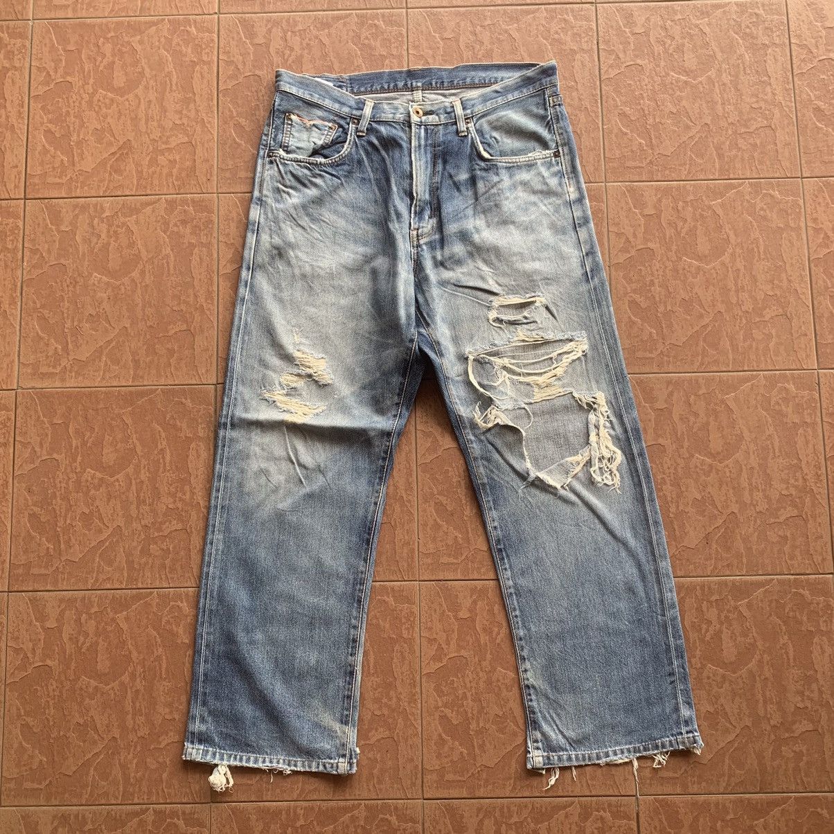 Self Edge × Vintage 💥 DESTROYED! REDLINE JEANS EDWIN 505Z DENIM SELVEDGE PANTS Size US 34 / EU 50 - 1 Thumbnail