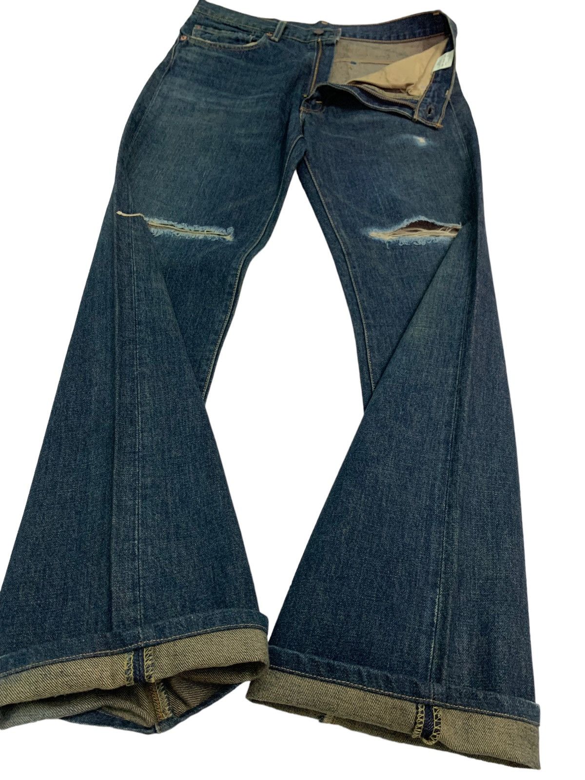 Levi's Vintage LVC Levis 517 Big E Distressed Flare Jeans Size US 32 / EU 48 - 9 Thumbnail