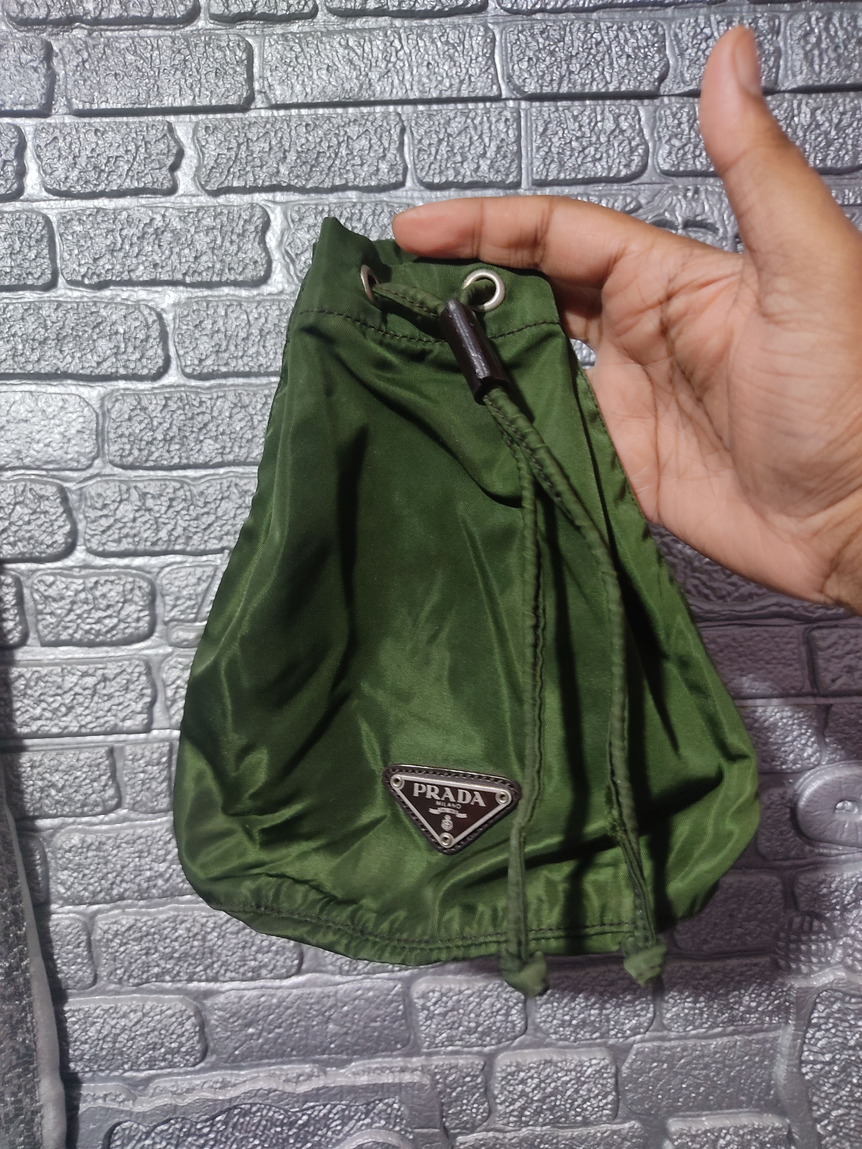image of Prada Tessuto Drawstring Pouch Vintage in Olive Green, Women's
