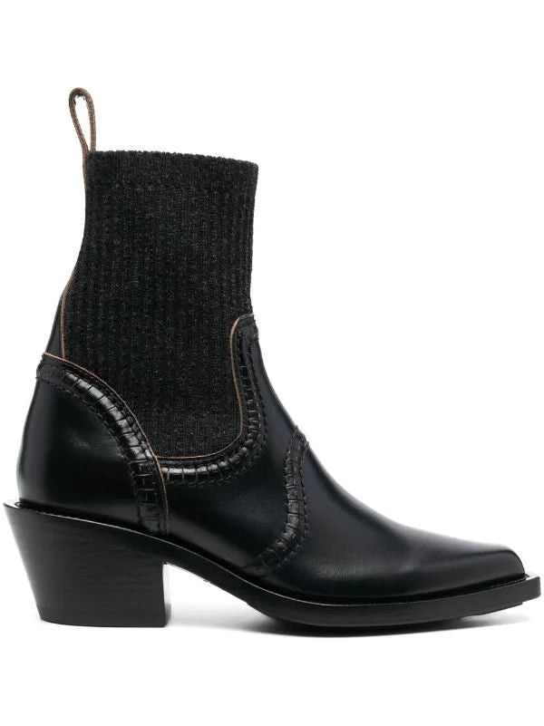 Chloe Nellie Leather and Knit Ankle Boots