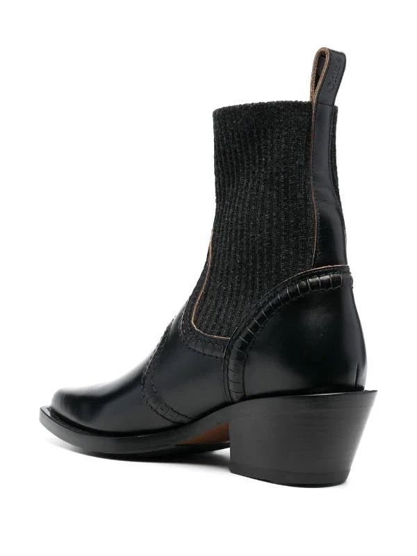 Chloe Nellie Leather and Knit Ankle Boots