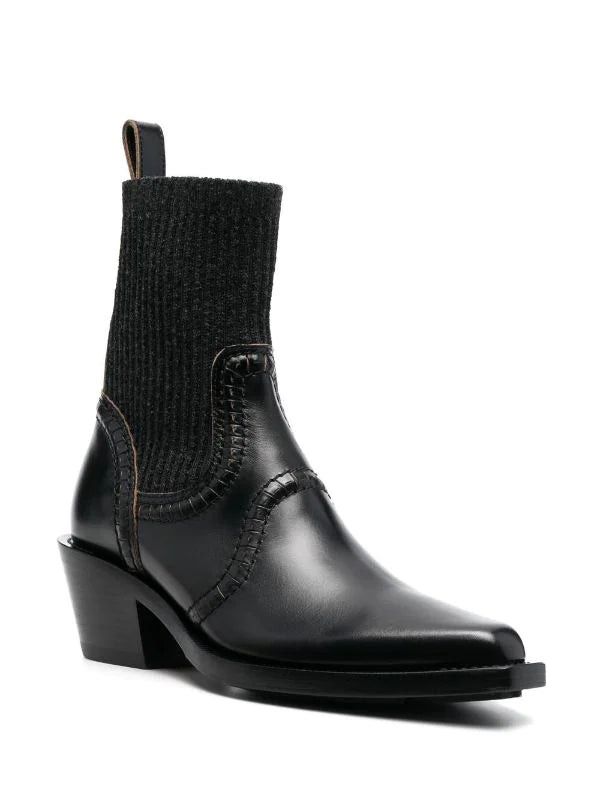 Chloe Nellie Leather and Knit Ankle Boots