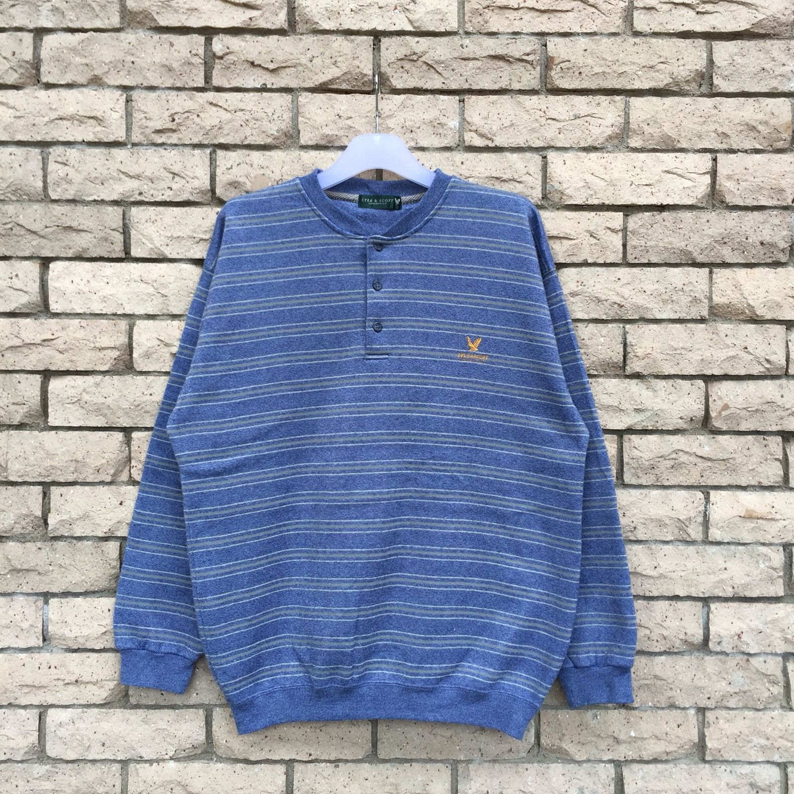 Lyle & Scott × Vintage LYLE AND SCOTT sweatshirt small logo.. horizontal striped Size US L / EU 52-54 / 3 - 1 Thumbnail