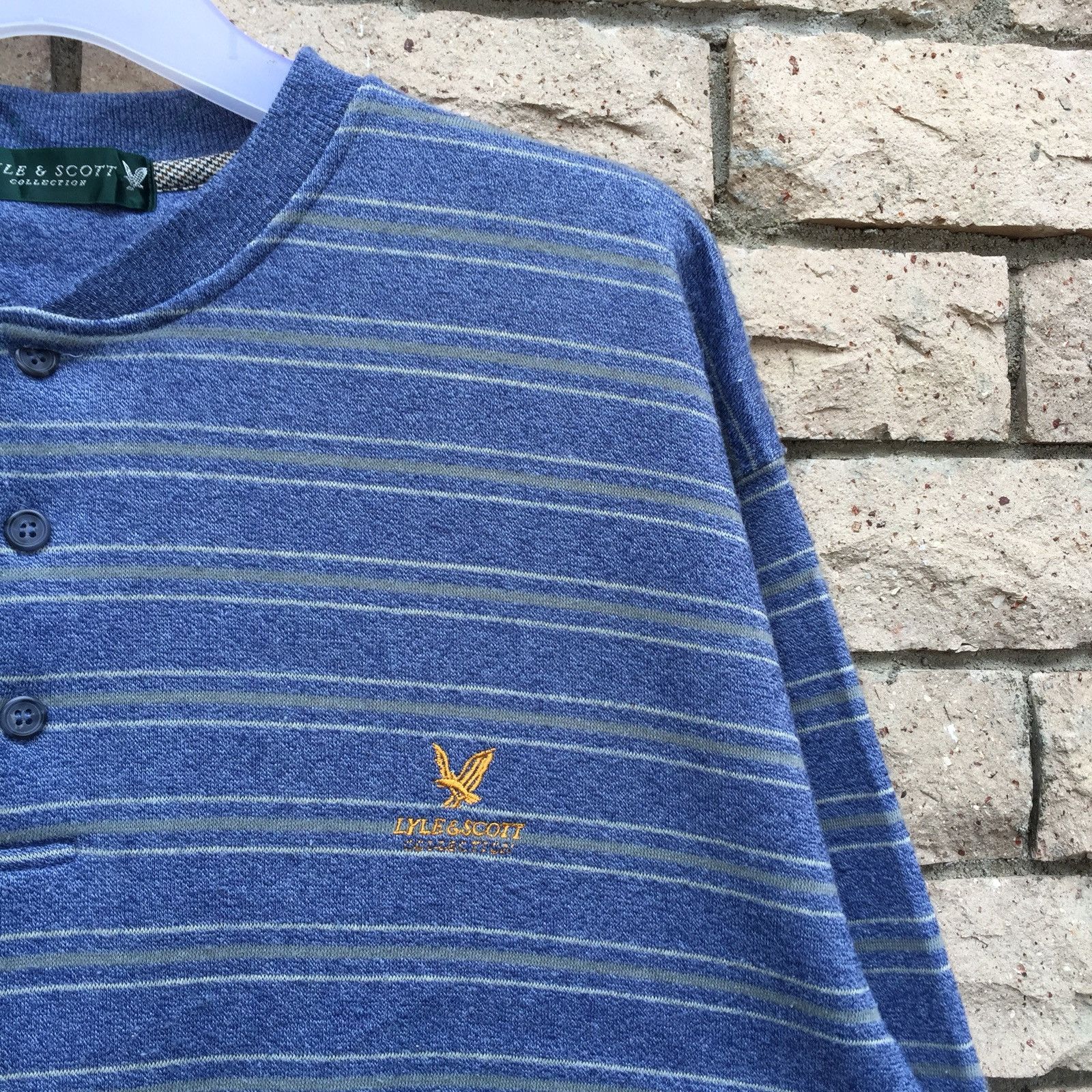 Lyle & Scott × Vintage LYLE AND SCOTT sweatshirt small logo.. horizontal striped Size US L / EU 52-54 / 3 - 5 Thumbnail