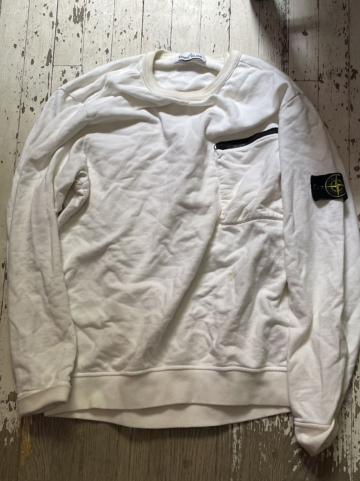 image of Stone Island Zipper Patch Sweater in White, Men's (Size XL)