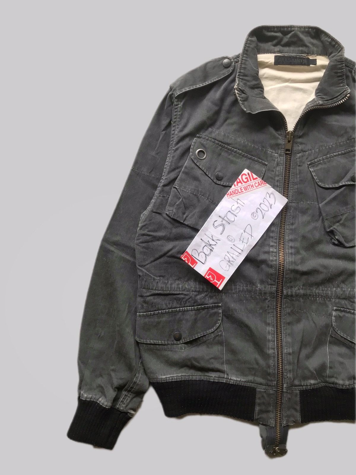 Allsaints Washed Grey Cargo Bomber Jacket Size US M / EU 48-50 / 2 - 7 Thumbnail