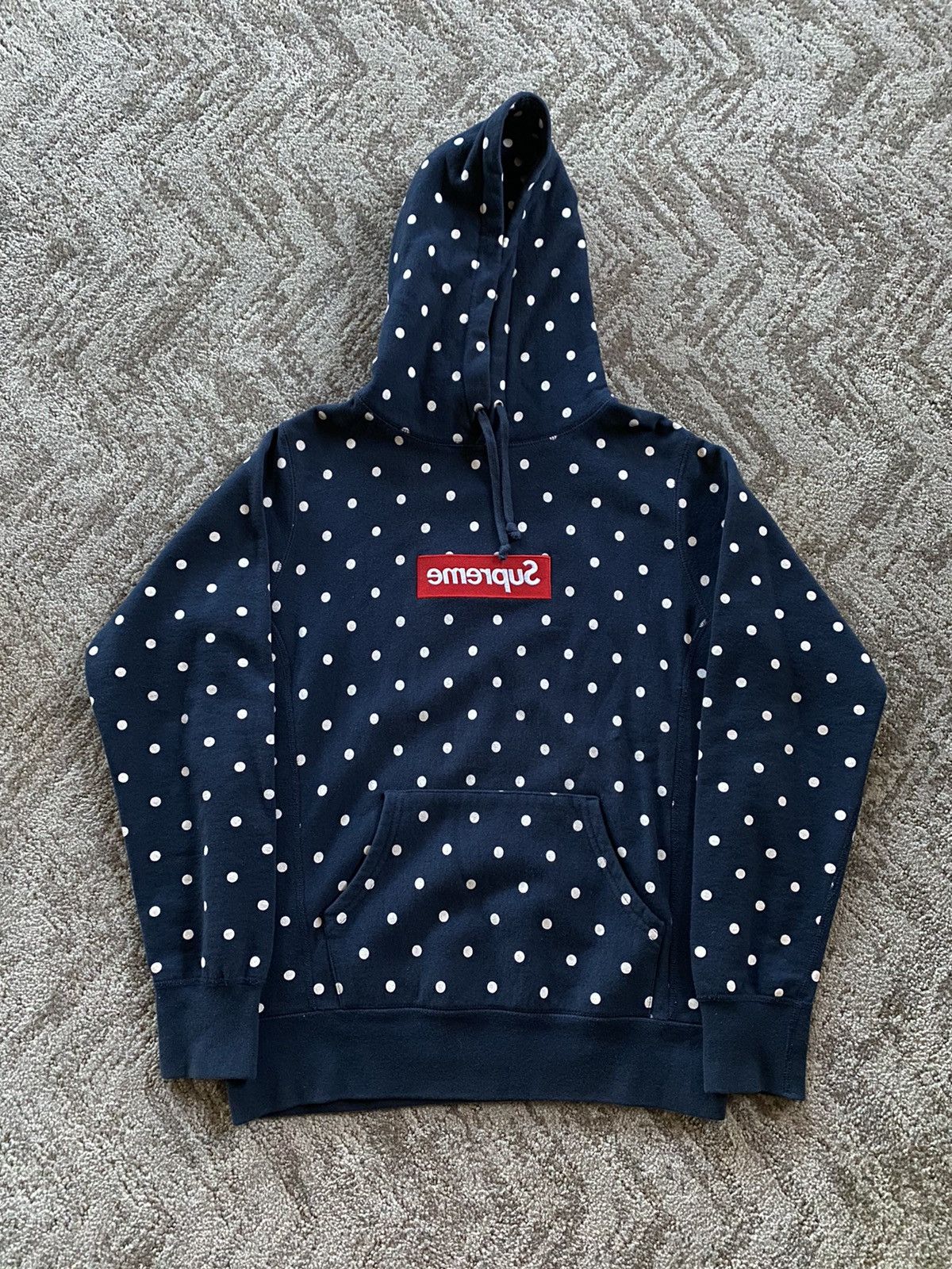 Image of Cdg Cdg Cdg x Supreme Cdg Dot Hoodie in Navy, Men's (Size Small)