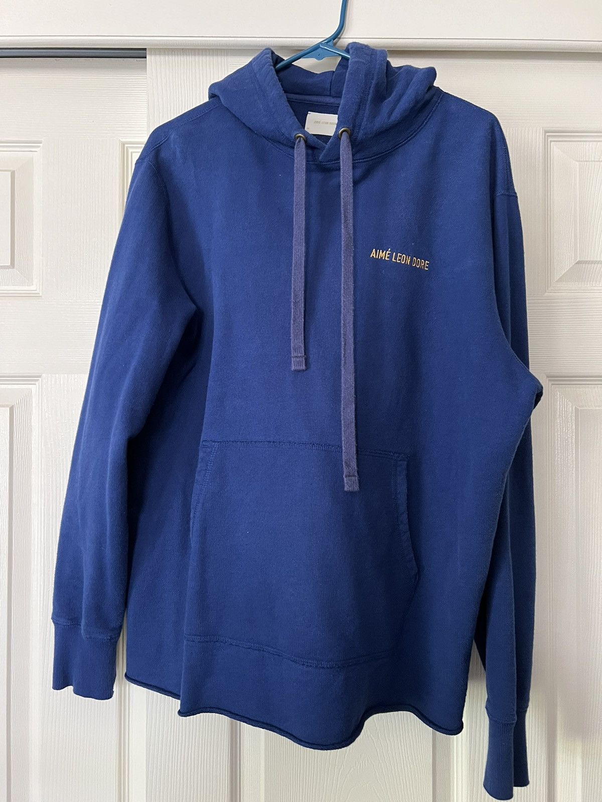 image of Aime Leon Dore Small Script Hoodie in Blue, Men's (Size Medium)
