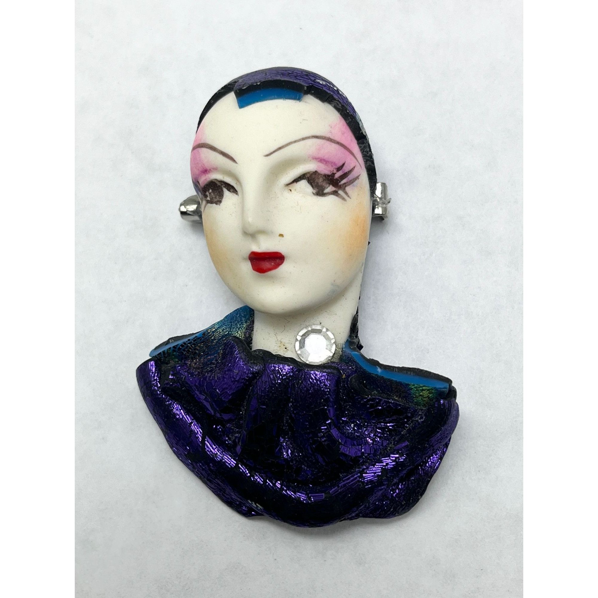 Vintage Art Deco Lady Woman Brooch Pin