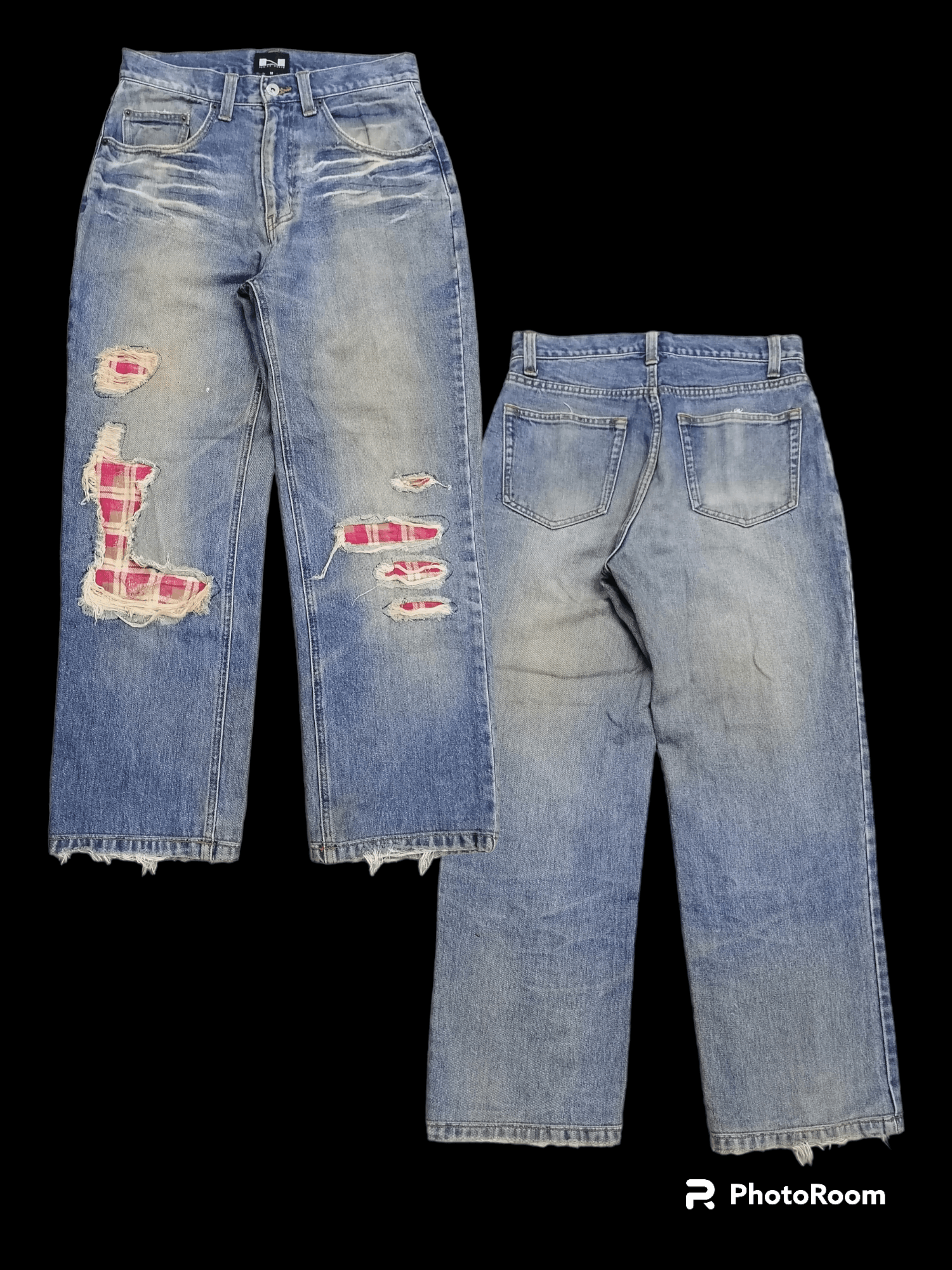 Nylaus Design Work Claw Mark Patchwork Denim Baggy Pants