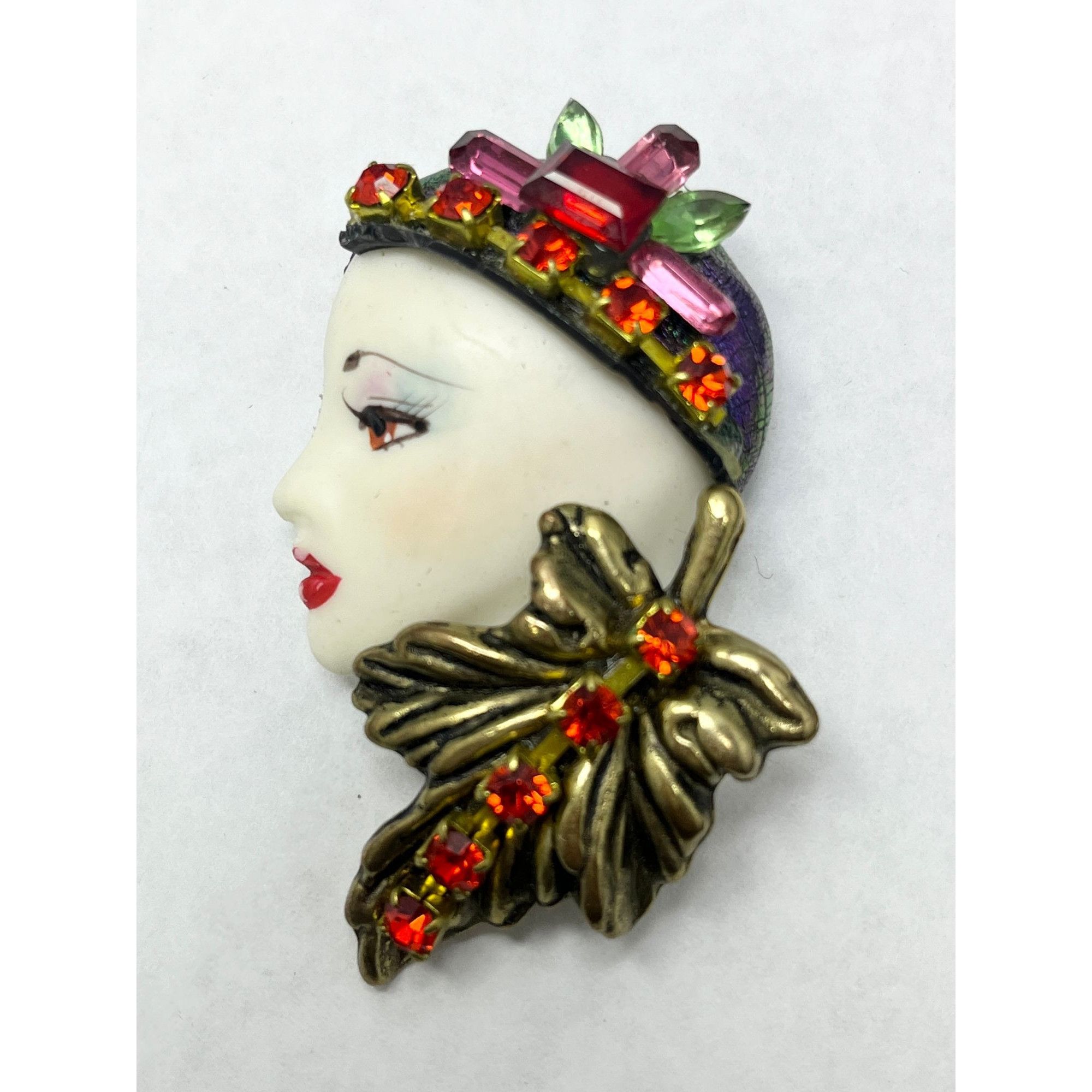 Vintage Art Deco Rhinestone Lady Woman Brooch Pin