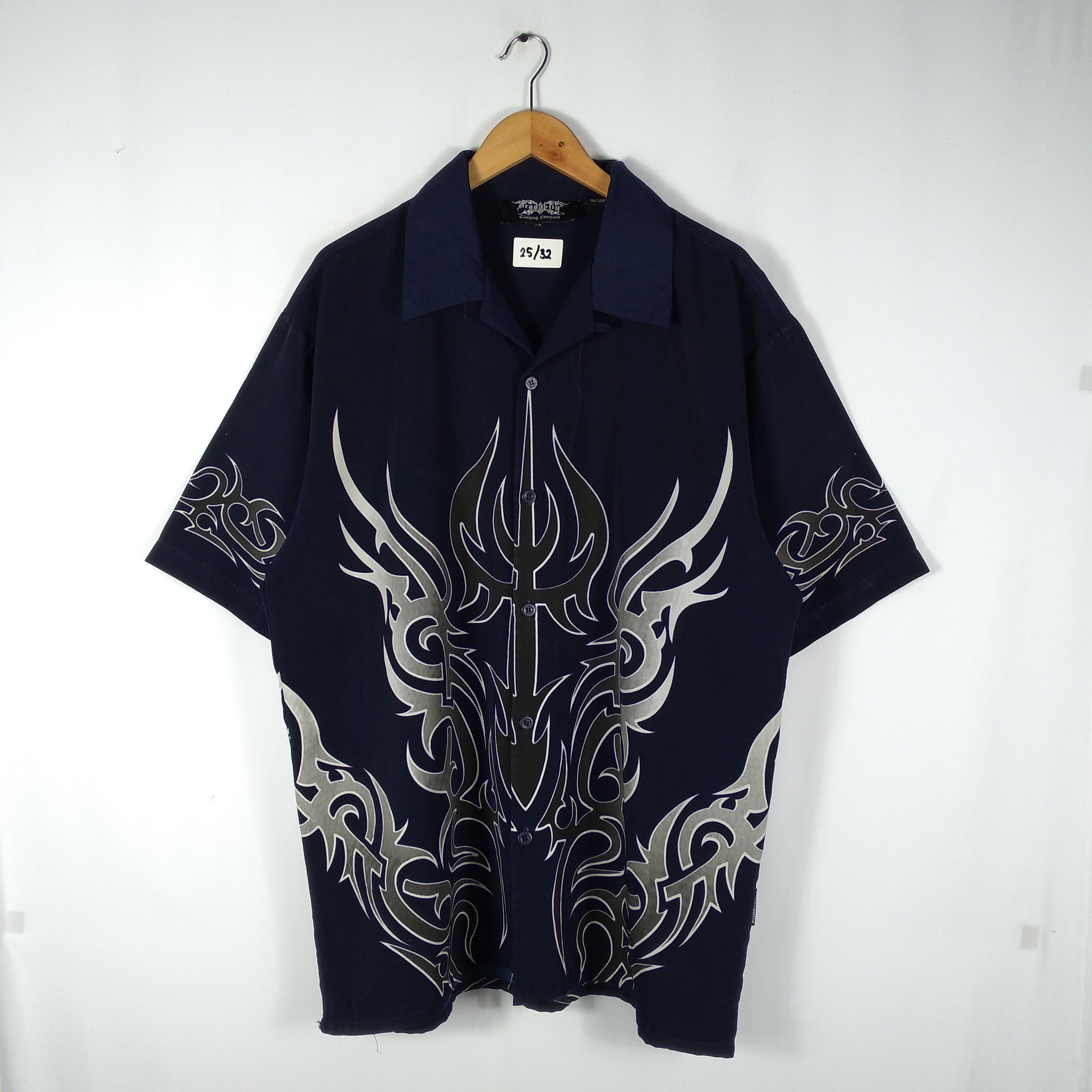 image of Avant Garde x Dragonfly Vintage Dragonfly Yakuza Mafia Tribe Styles Button Up Shirt in Blue (Size X