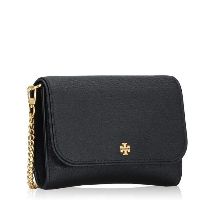 Tory Burch Emerson Robinson Black Saffiano Crossbody Chain Wallet Clutch