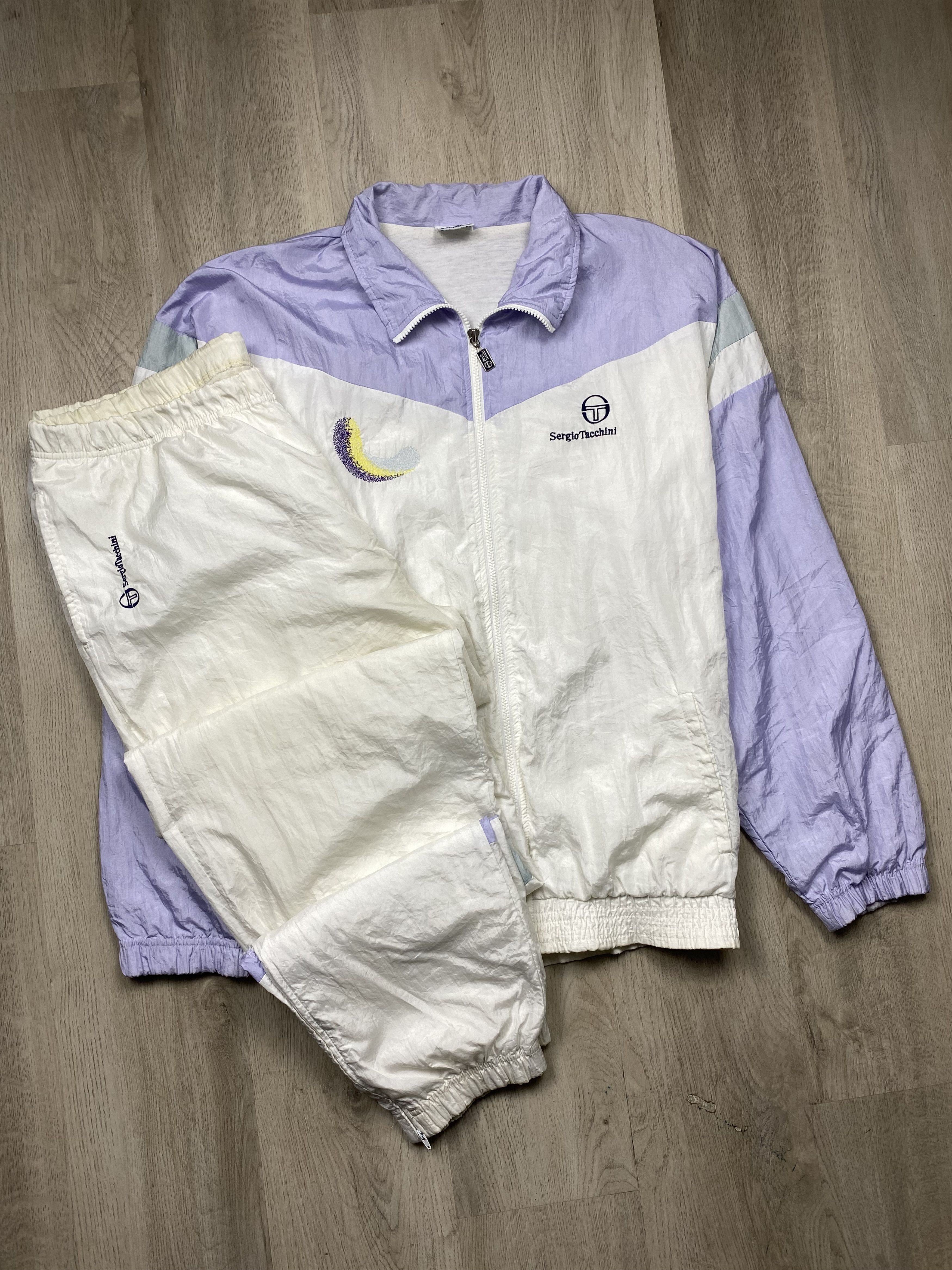 image of Sergio Tacchini Vintage Mens Nylon Track Suit Jacket + Pants (Size 36)