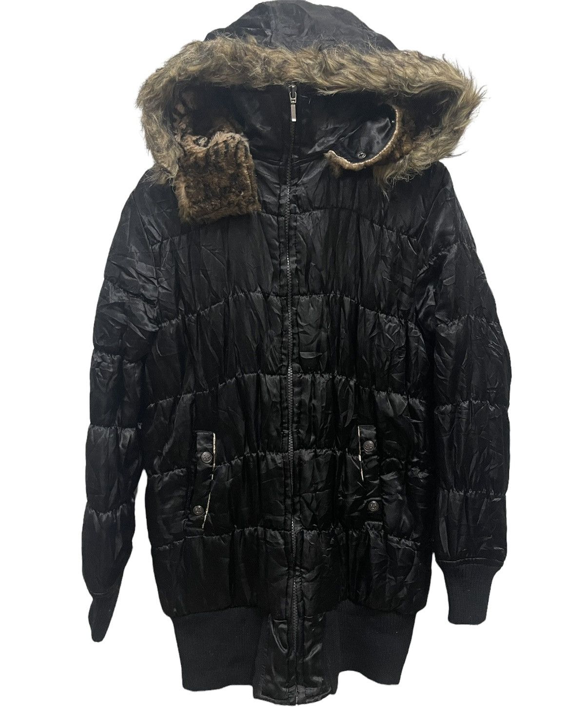 image of Vintage Japanese Leopard Puffer Kanye Style Jacket in Black, Women's (Size Medium)
