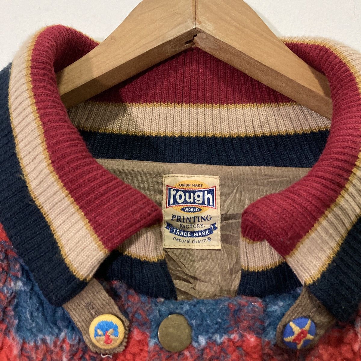 20471120 🇯🇵 ROUGH NATURAL UNION MADE FLEECE VARSITY JACKET Size US M / EU 48-50 / 2 - 8 Thumbnail