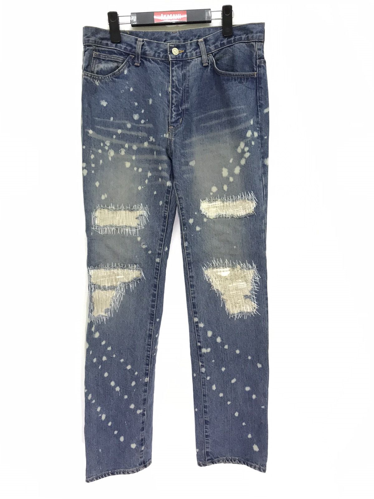 Japanese Brand Slapshot Bleach Patchwork Distressed Denim Regular 39🟦 Size US 34 / EU 50 - 1 Thumbnail