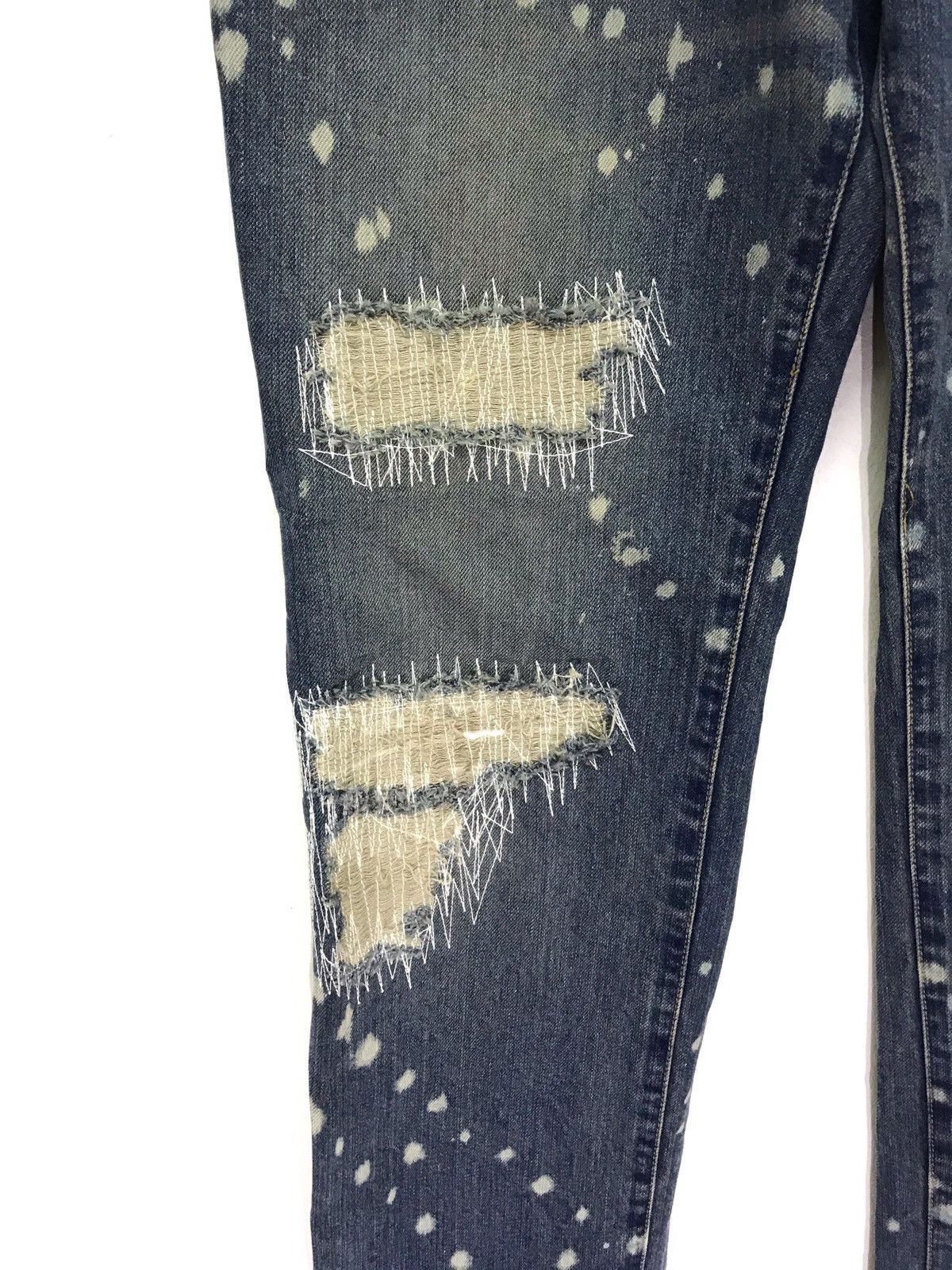 Japanese Brand Slapshot Bleach Patchwork Distressed Denim Regular 39🟦 Size US 34 / EU 50 - 3 Thumbnail