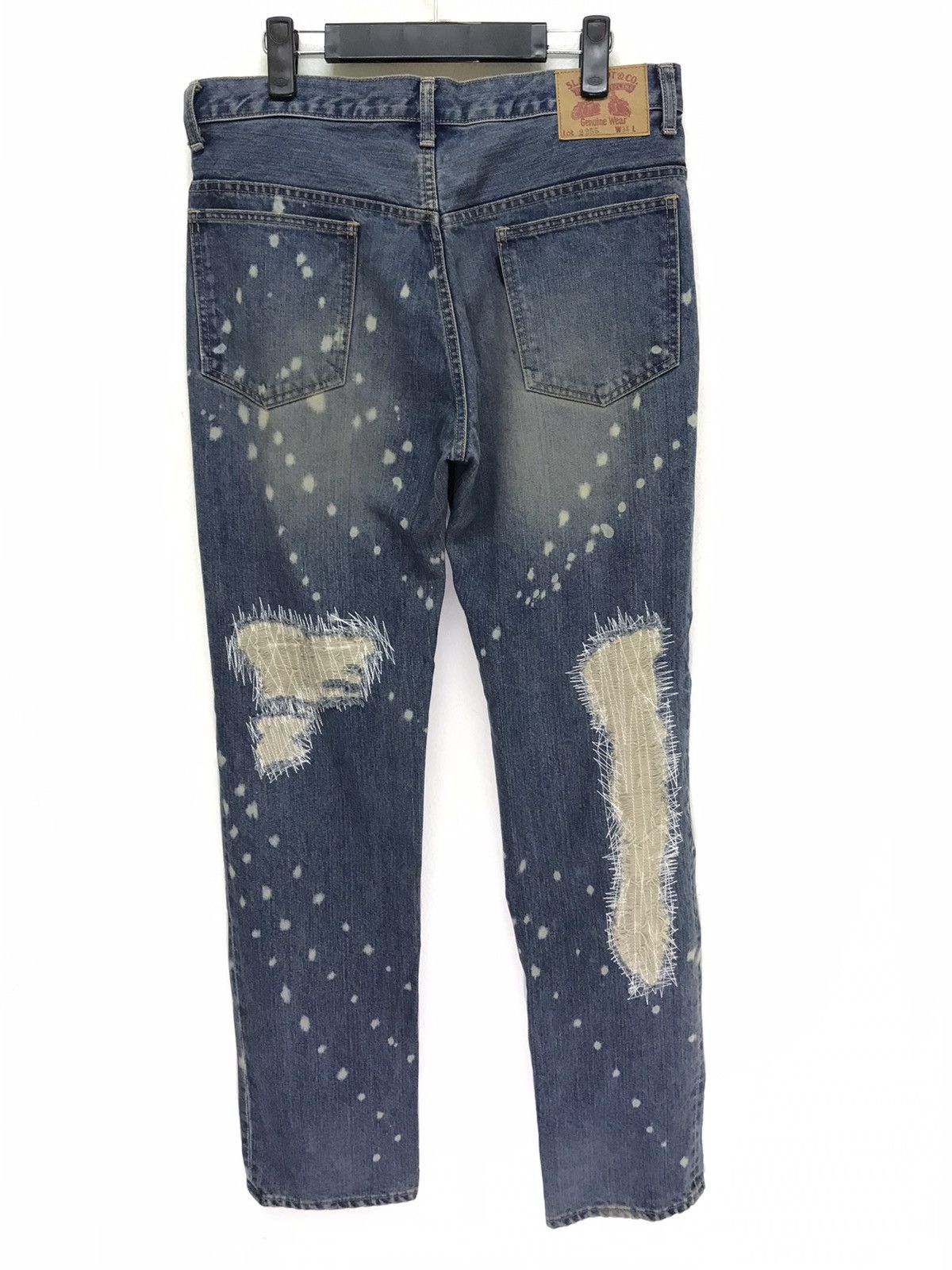 Japanese Brand Slapshot Bleach Patchwork Distressed Denim Regular 39🟦 Size US 34 / EU 50 - 5 Thumbnail
