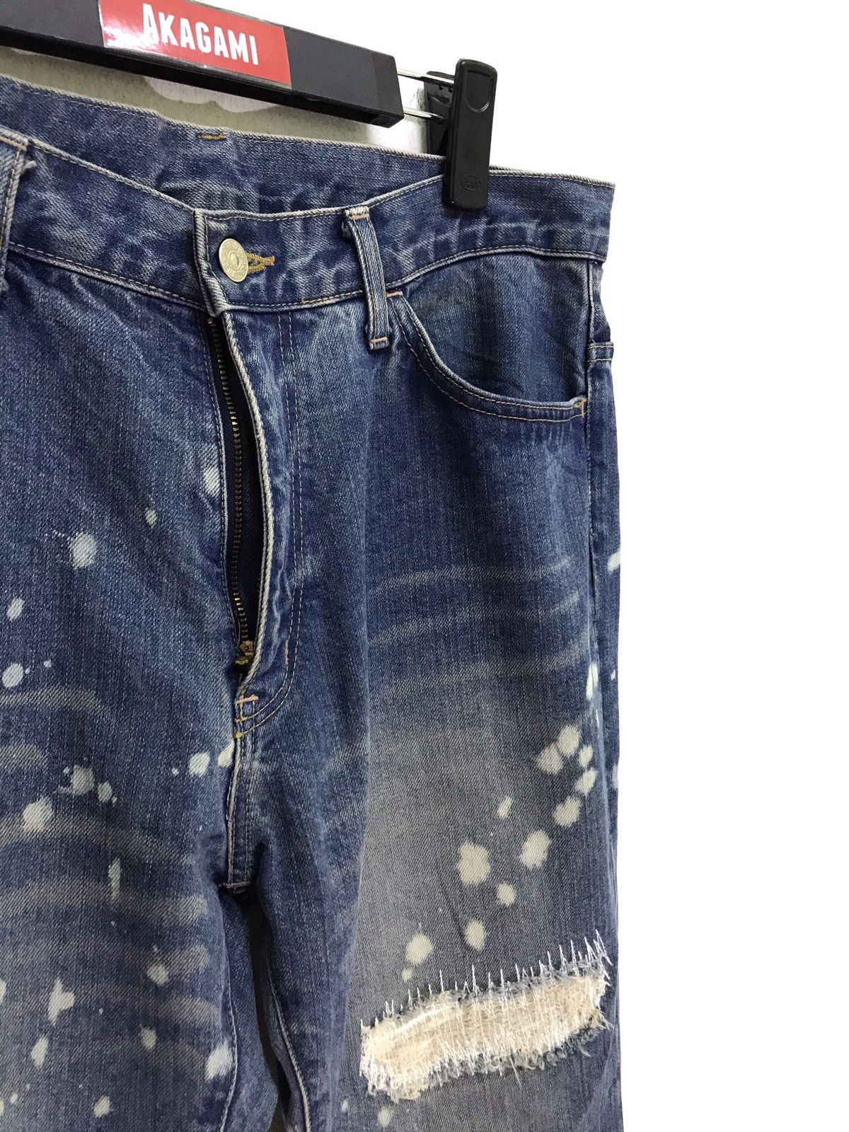 Japanese Brand Slapshot Bleach Patchwork Distressed Denim Regular 39🟦 Size US 34 / EU 50 - 4 Thumbnail