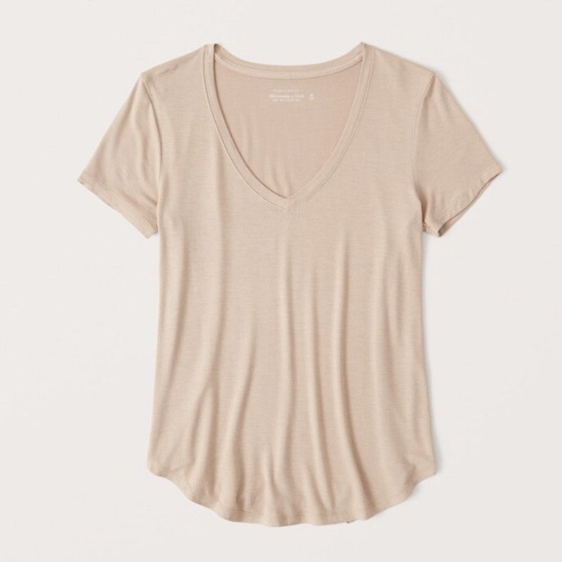 Abercrombie & Fitch Abercombie & Fitch Drapey V-Neck Tee in Tan, Size L ...