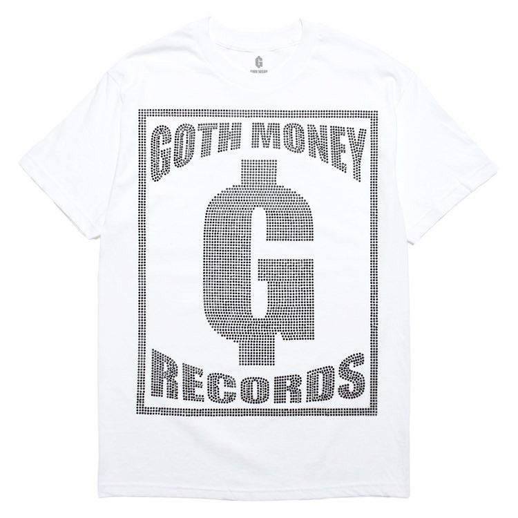 image of Drain Gang x Goth&money Gmr Black Rhinestone Box Logo Bling T-Shirt XL in White, Men's