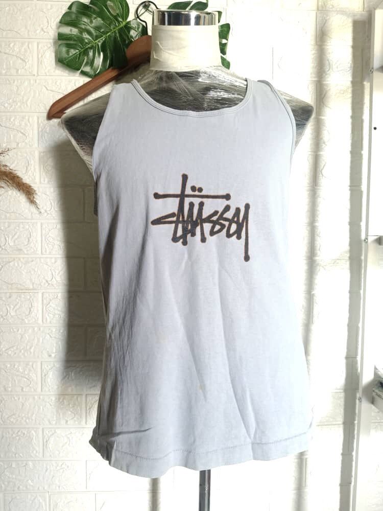 image of Made In USA x Stussy Vintage 90's Stussy Big Logo Tank Top Sleeve Less in Blue, Men's (Size Medium)