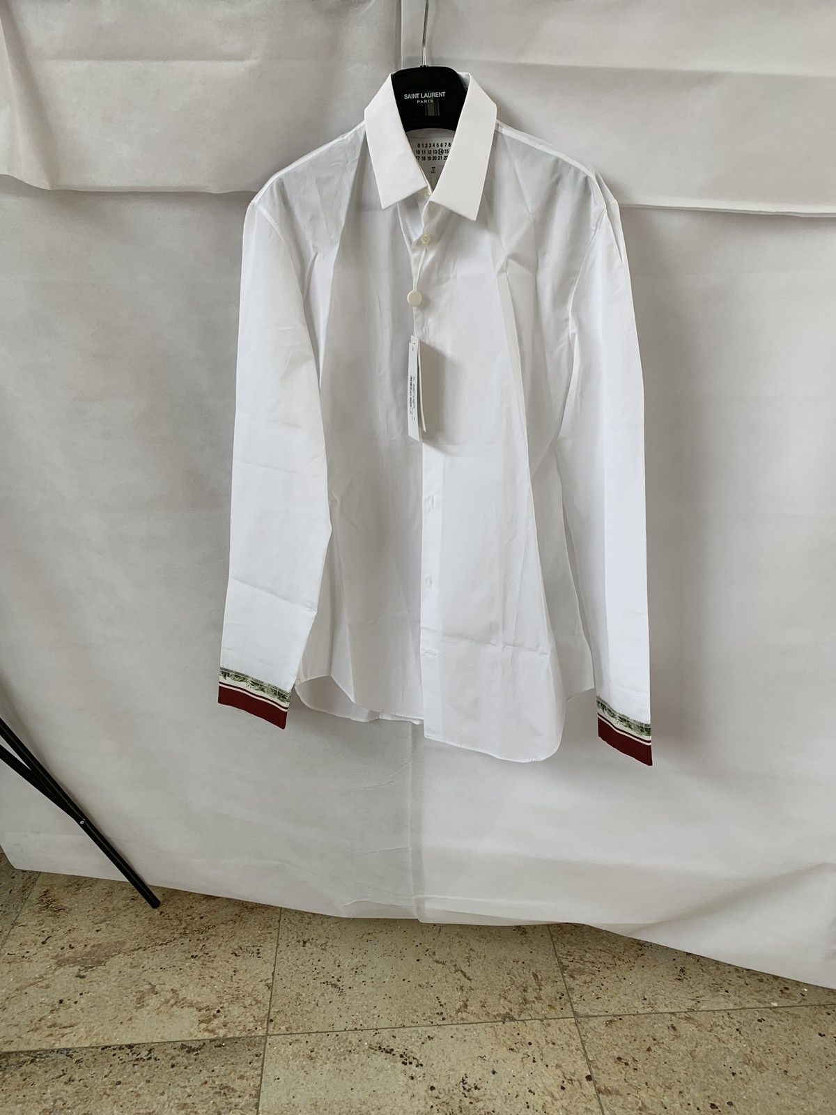image of Maison Margiela White Button Up With Fox Cuff Trim, Men's (Size Medium)
