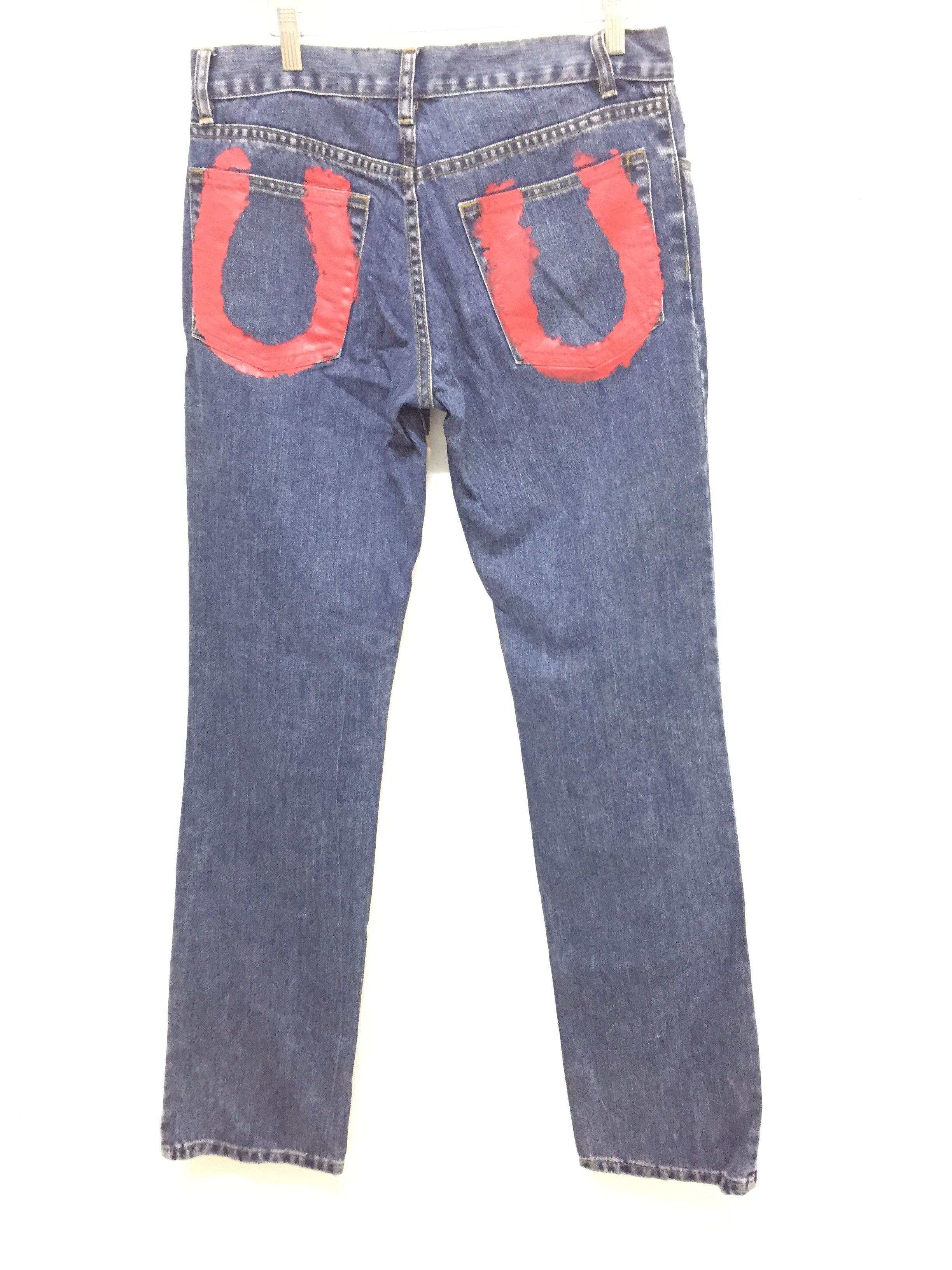 John Galliano 2006 paint Leather stripe 6 pocket pants Size US 31 - 8 Thumbnail