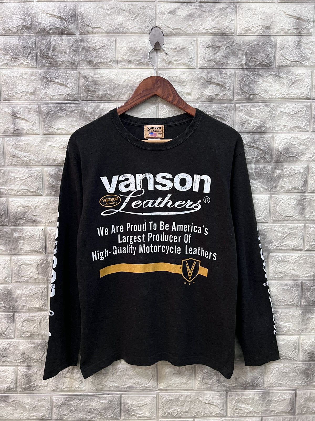 image of Racing x Vanson Leathers Vintage Vanson Leather Balck Shirt in Black, Men's (Size Medium)