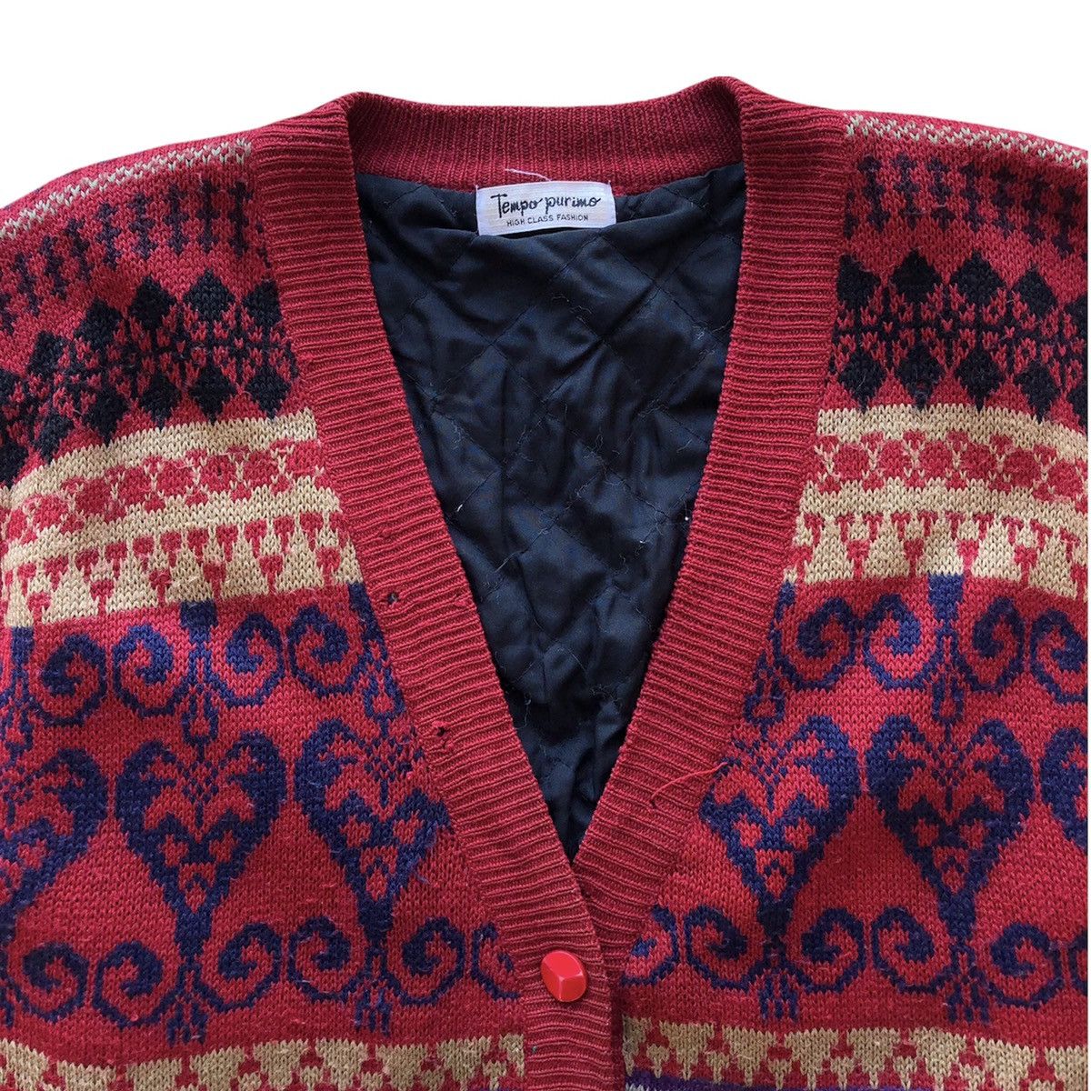 Japanese Brand Vintage 90's Knit Vest Coloured Native Art Quilted Lining Size US M / EU 48-50 / 2 - 2 Thumbnail