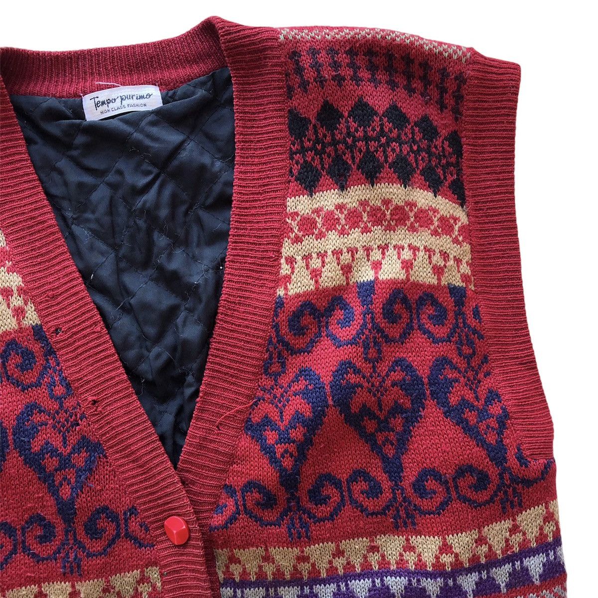 Japanese Brand Vintage 90's Knit Vest Coloured Native Art Quilted Lining Size US M / EU 48-50 / 2 - 3 Thumbnail