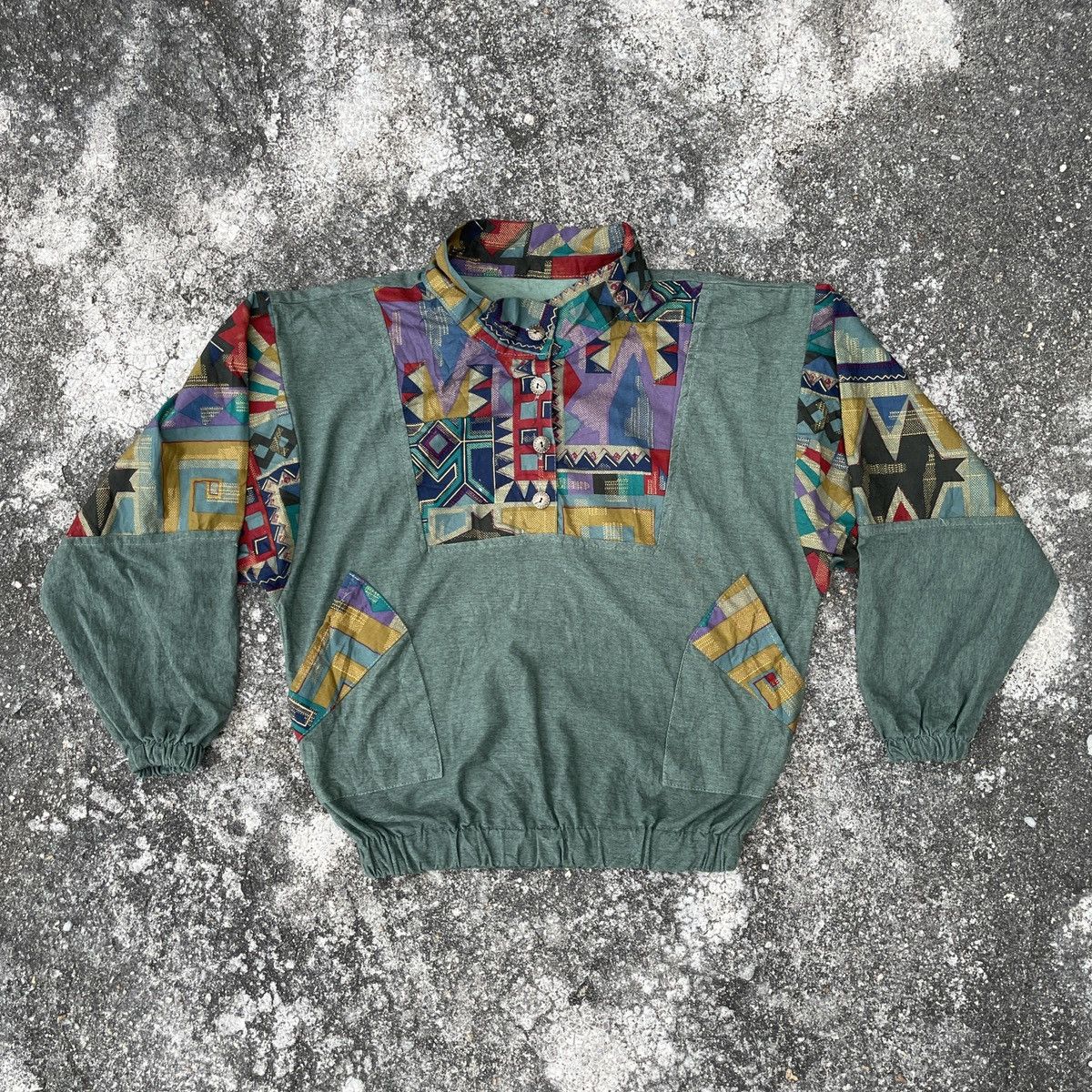 Japanese Brand Vintage Unbranded Half Button Art Sweatshirts Size US M / EU 48-50 / 2 - 1 Thumbnail