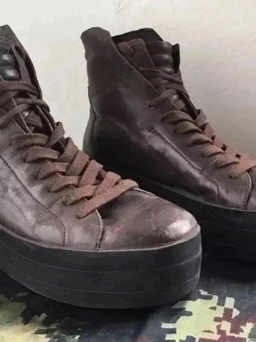 Cinzia Araia Italian Made Brown Leather Platform sneaker boots Size US 10 / EU 43 - 15 Thumbnail