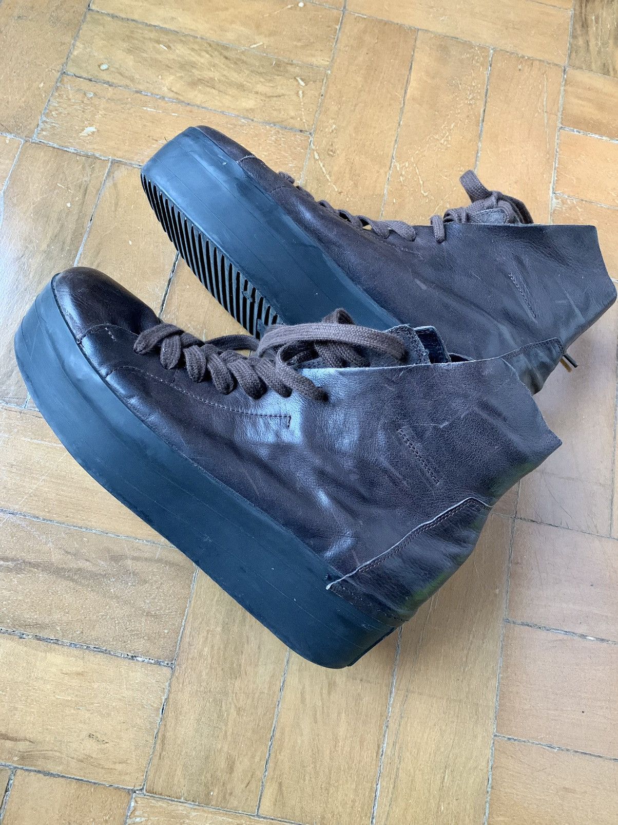 Cinzia Araia Italian Made Brown Leather Platform sneaker boots Size US 10 / EU 43 - 2 Thumbnail