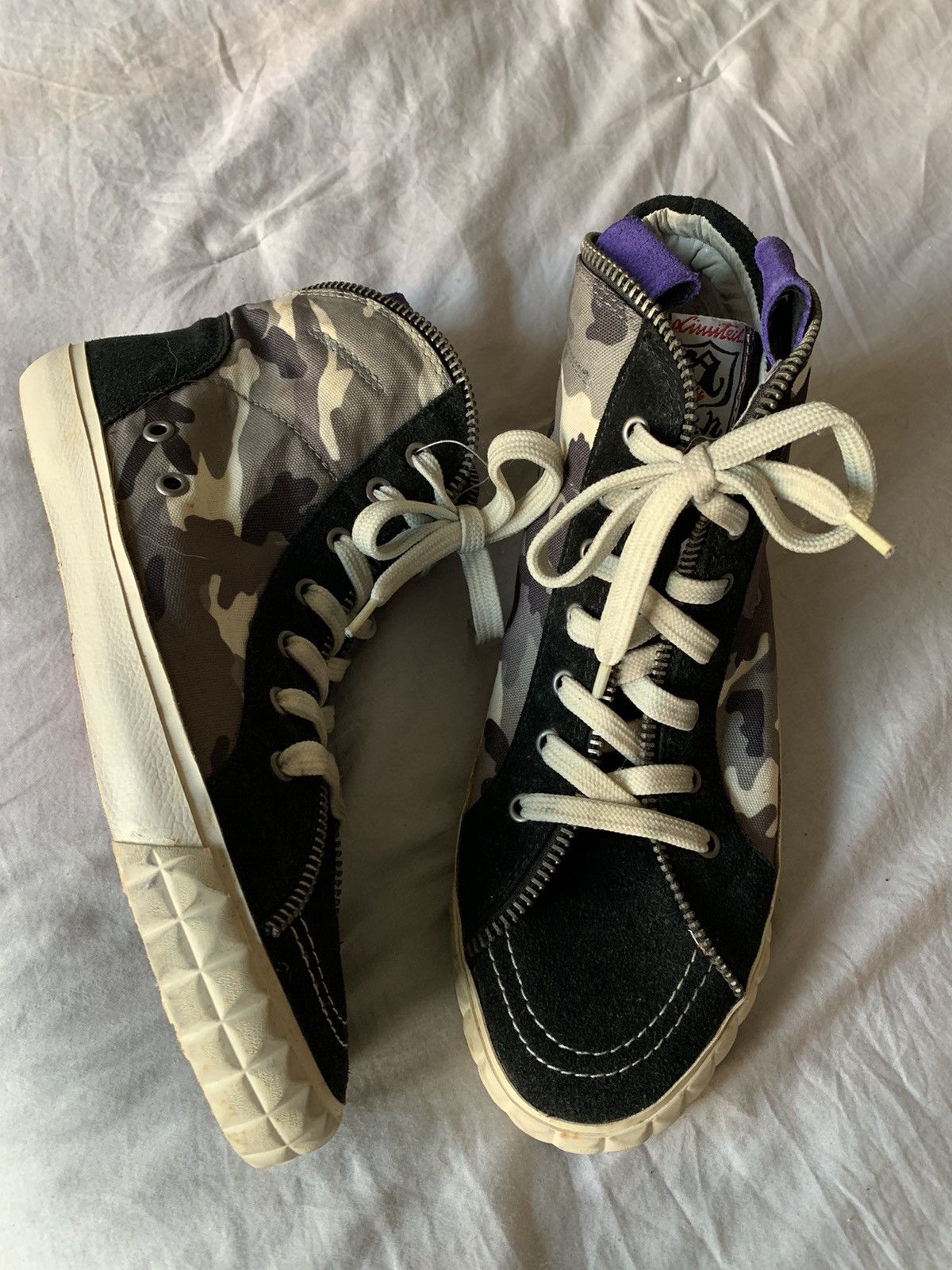 New suede and canvas limited edition hitop sneakers with zip