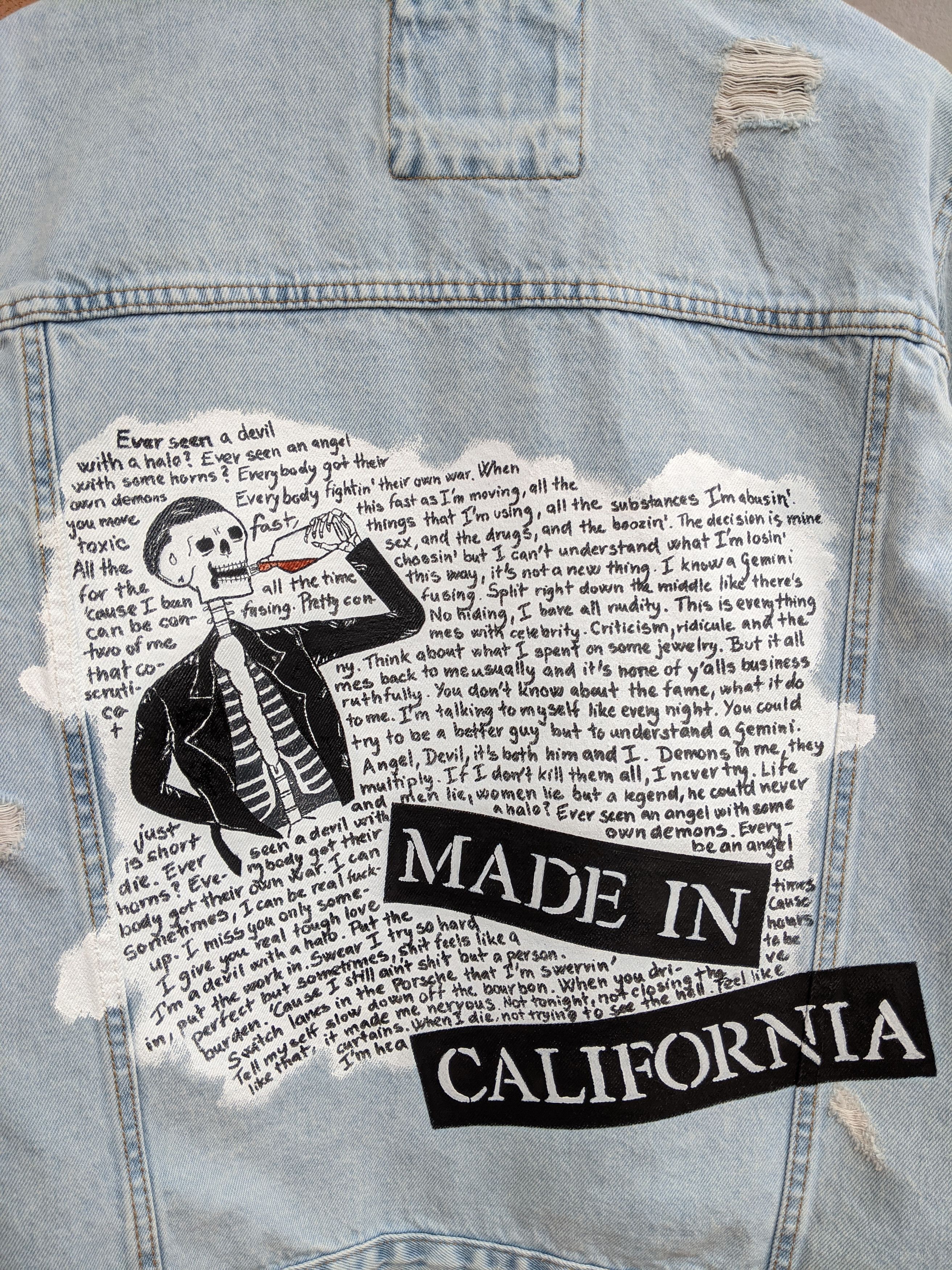 Handmade Hand-painted denim jacket ''Skeleton" (all sizes) Size US L / EU 52-54 / 3 - 6 Thumbnail
