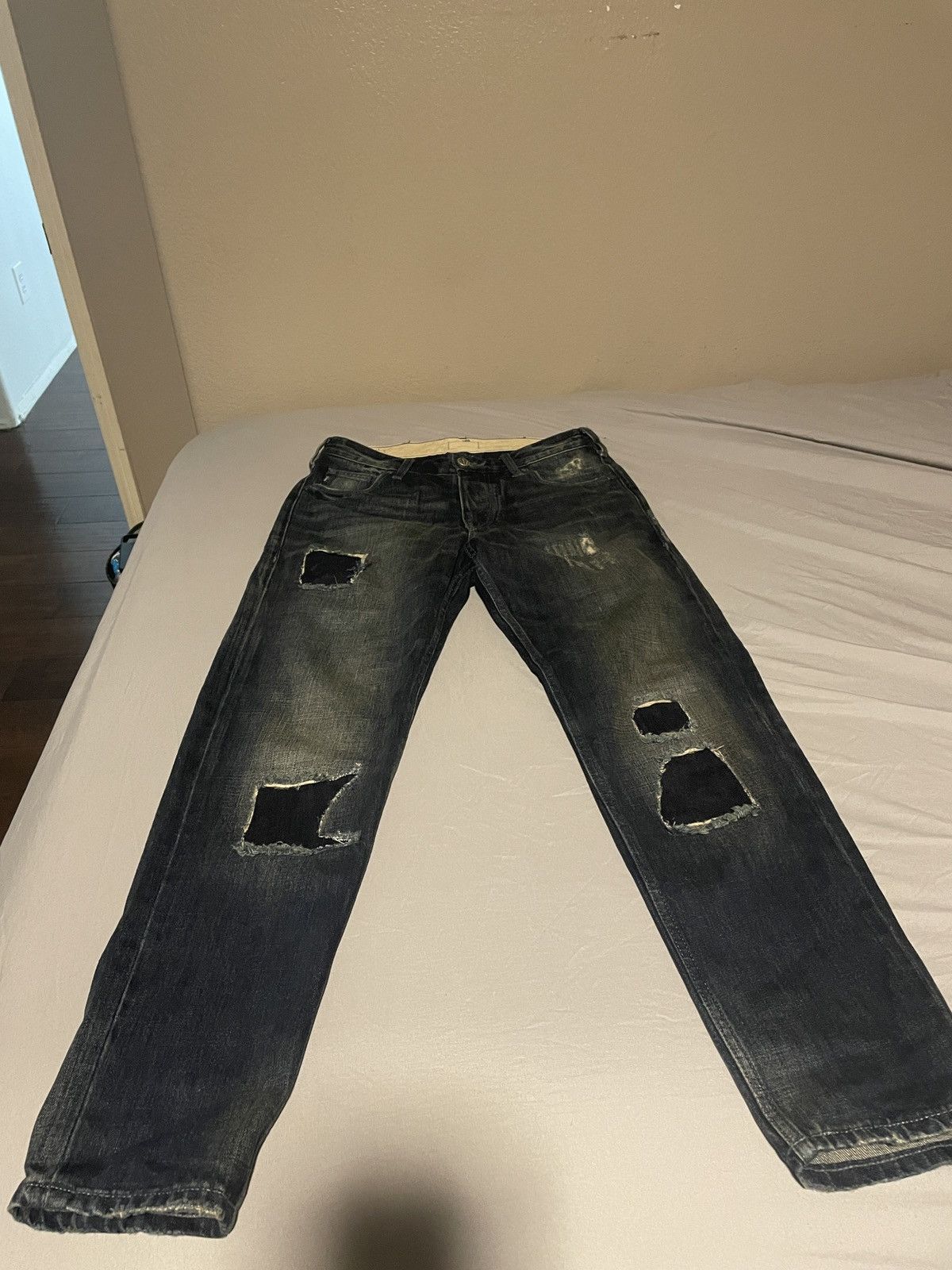 Armani dark wash patchwork jeans