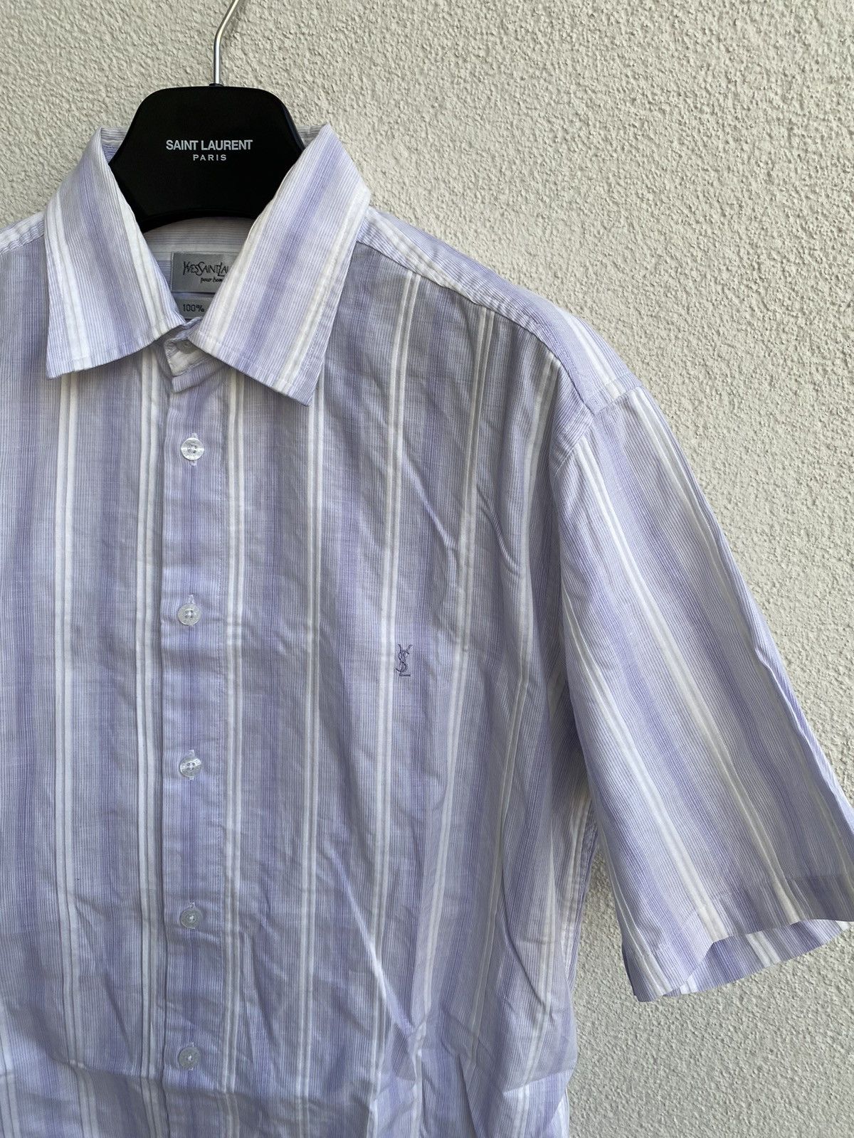 Yves Saint Laurent Cotton YSL Shirt Blue/White Size US L / EU 52-54 / 3 - 7 Thumbnail