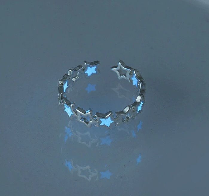 Jewelry Adjustable Hollow Blue Star Luminous Ring Size ONE SIZE - 1 Thumbnail