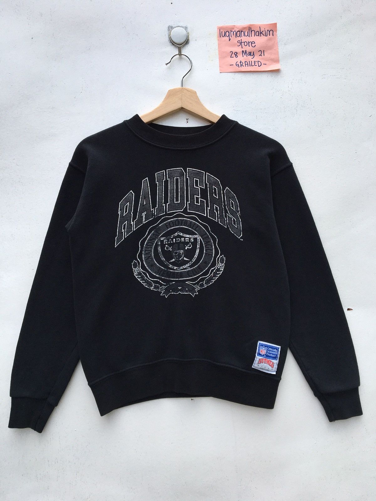 Vintage NFL Raiders Black V Neck Sweatshirt shops Size Large