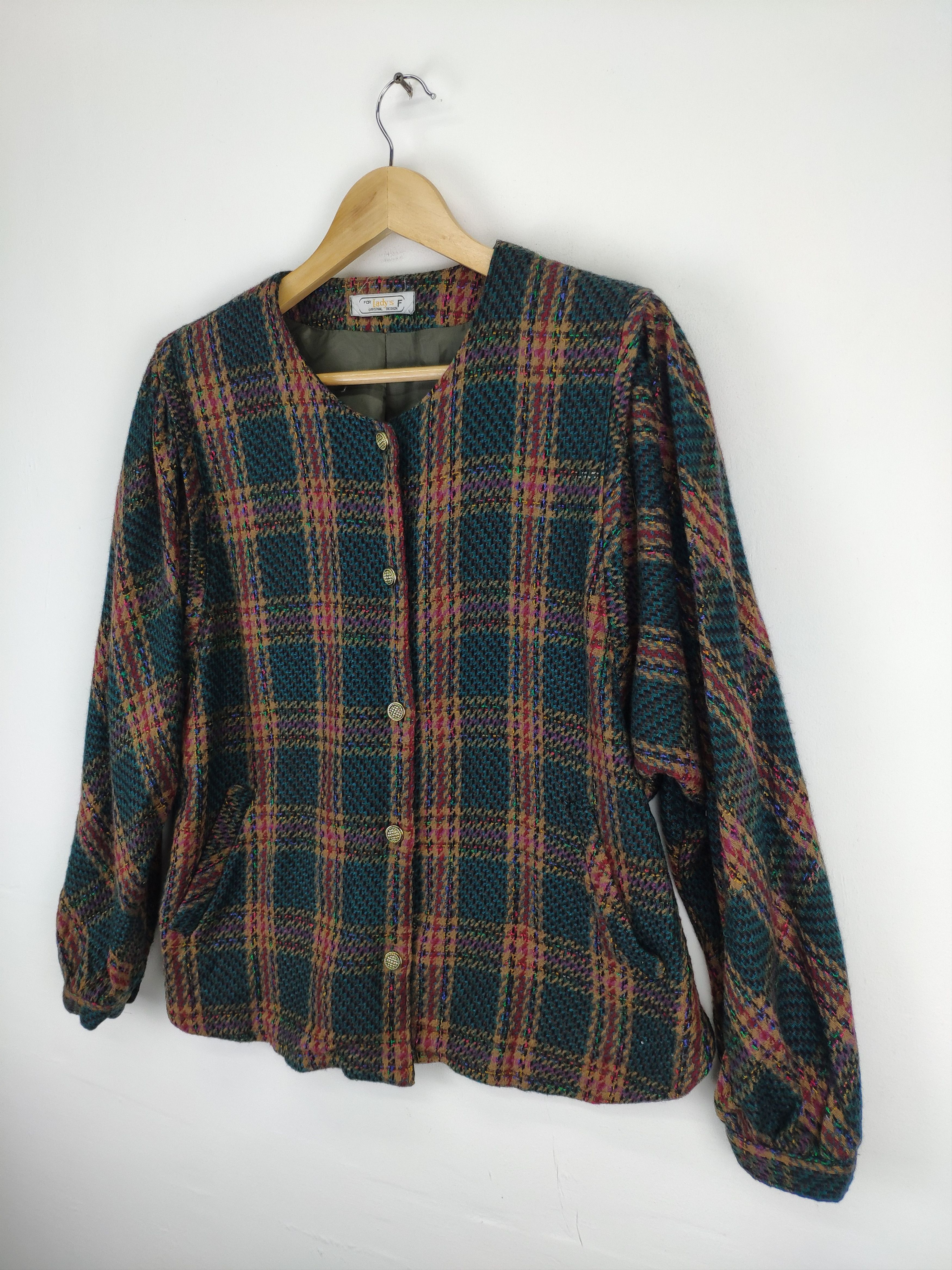 Japanese Brand × Vintage Vintage 1990s Wool Cardigan Shadow Plaid Size M / US 6-8 / IT 42-44 - 5 Thumbnail