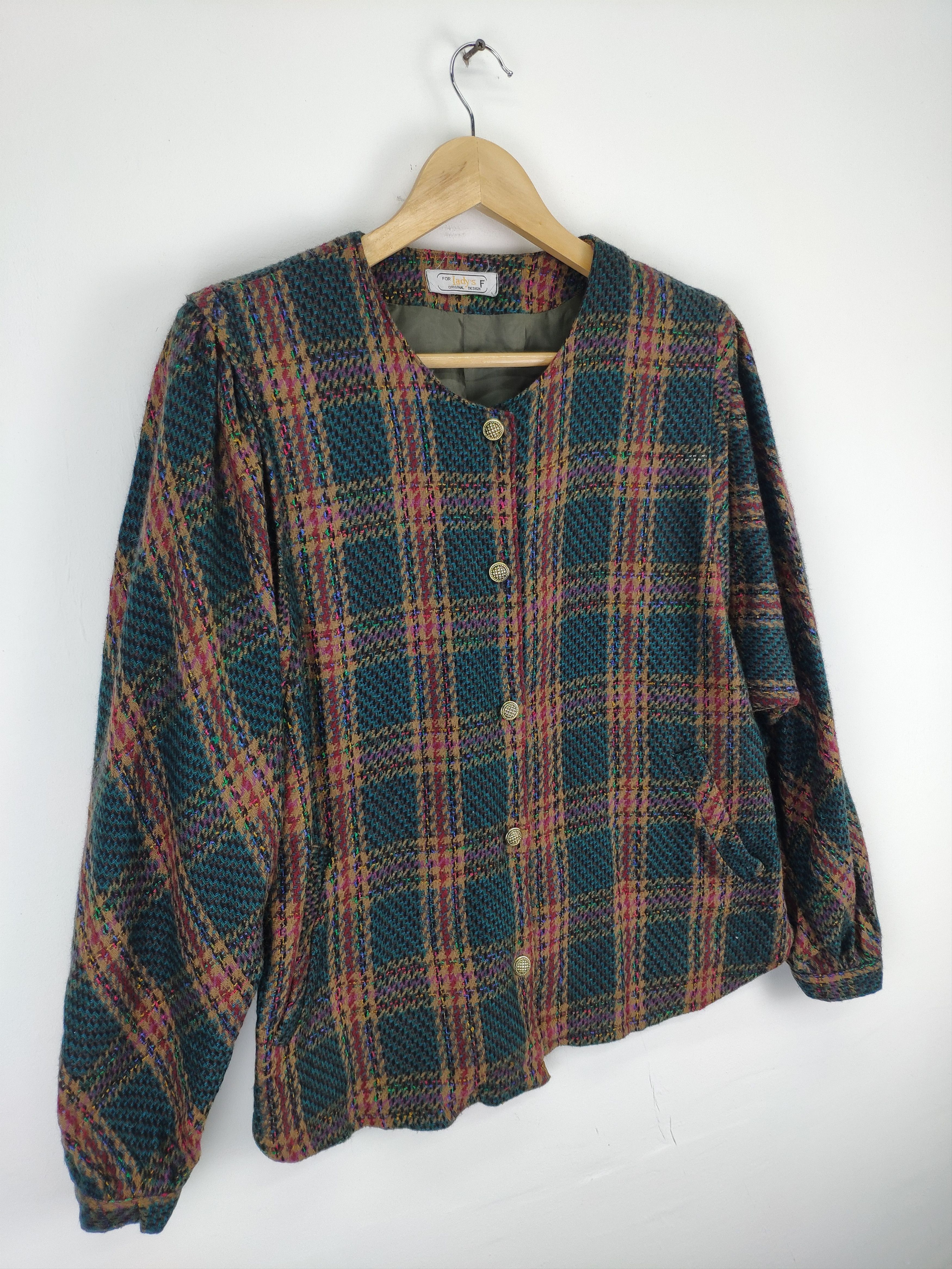 Japanese Brand × Vintage Vintage 1990s Wool Cardigan Shadow Plaid Size M / US 6-8 / IT 42-44 - 6 Thumbnail