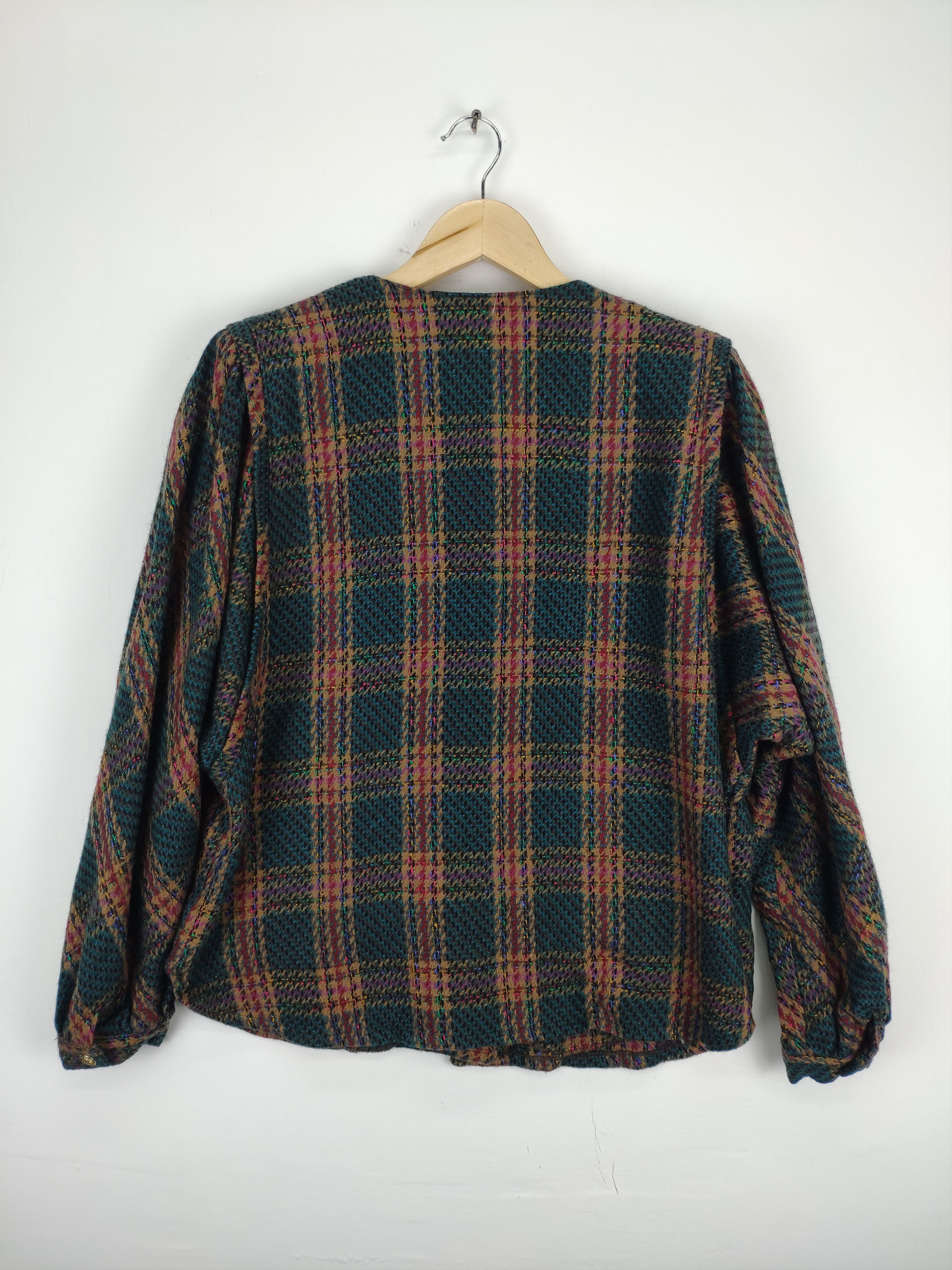 Japanese Brand × Vintage Vintage 1990s Wool Cardigan Shadow Plaid Size M / US 6-8 / IT 42-44 - 2 Thumbnail