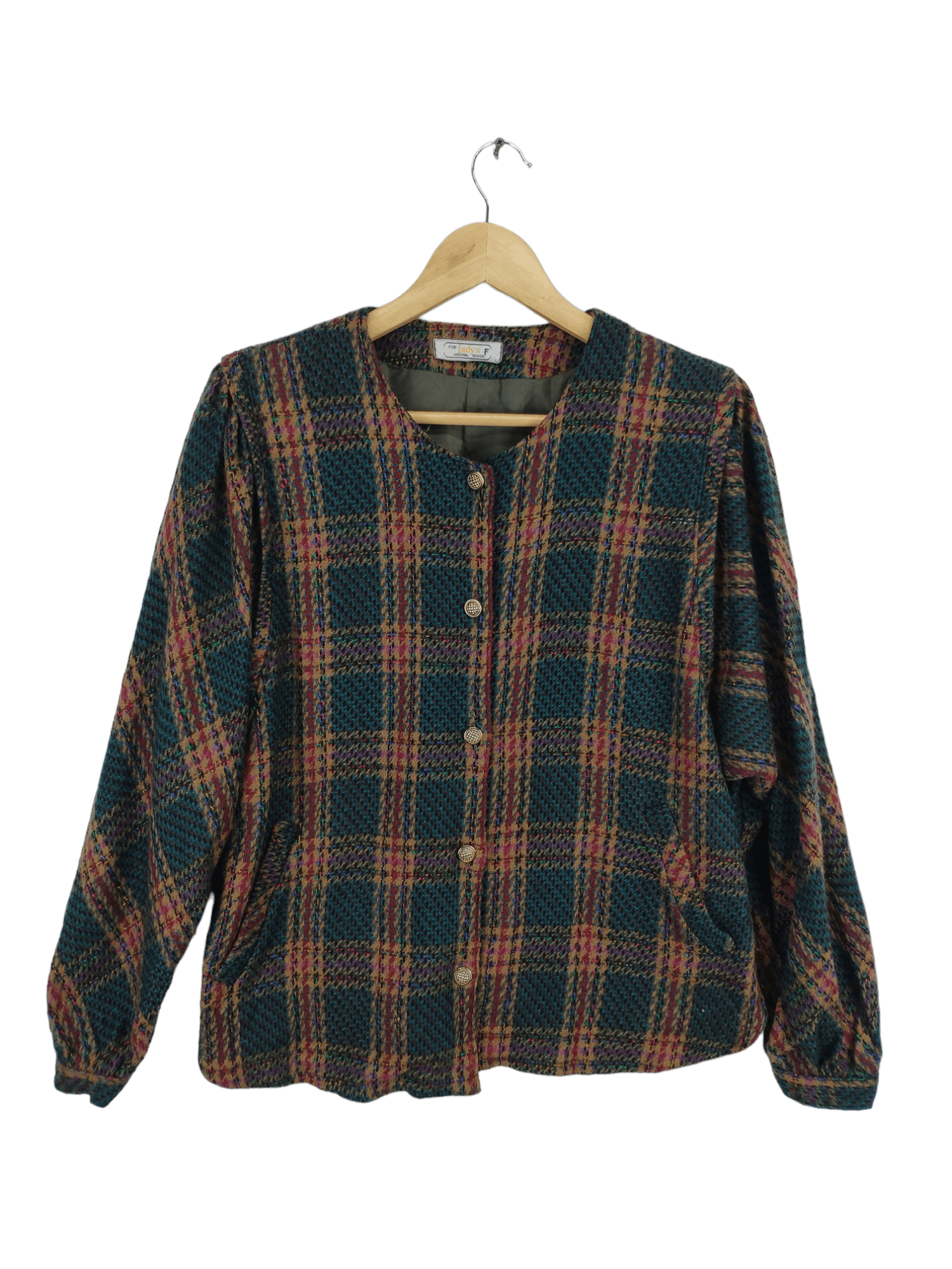 Japanese Brand × Vintage Vintage 1990s Wool Cardigan Shadow Plaid Size M / US 6-8 / IT 42-44 - 1 Thumbnail