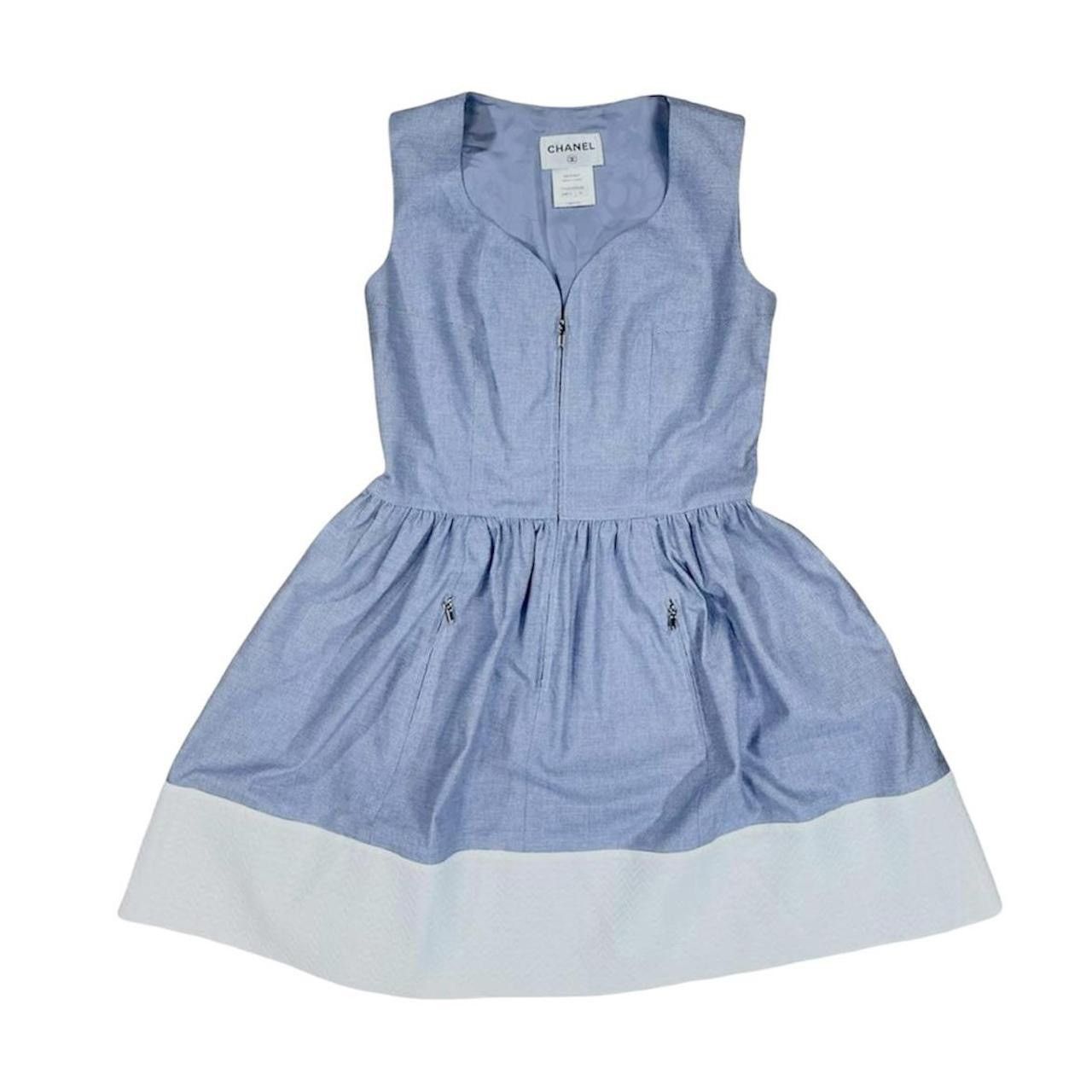 image of Chanel Sweatheart Ss13 Dress in White/Blue, Women's (Size Medium)